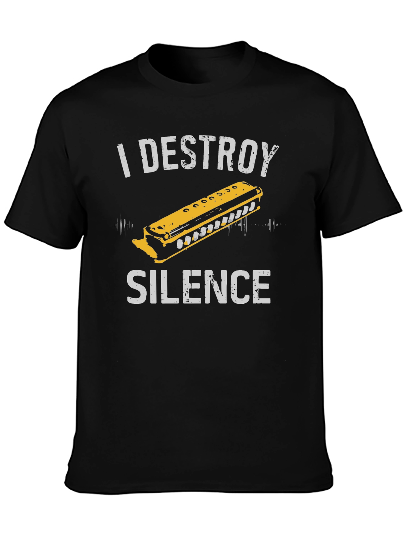 Black I Destroy Silence Harmonica Graphic Tee view 3