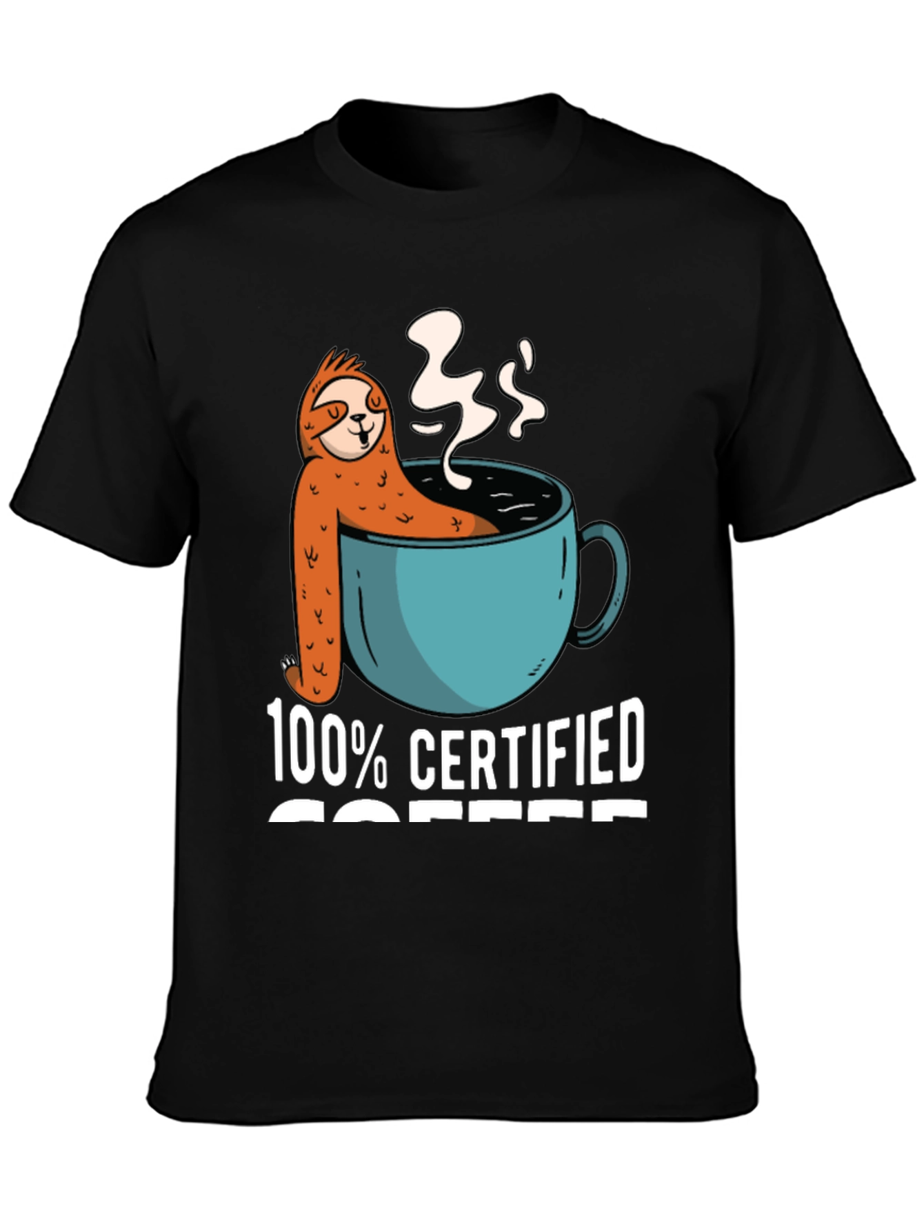 Black 100% Certified Coffee Sloth T-Shirt view 3