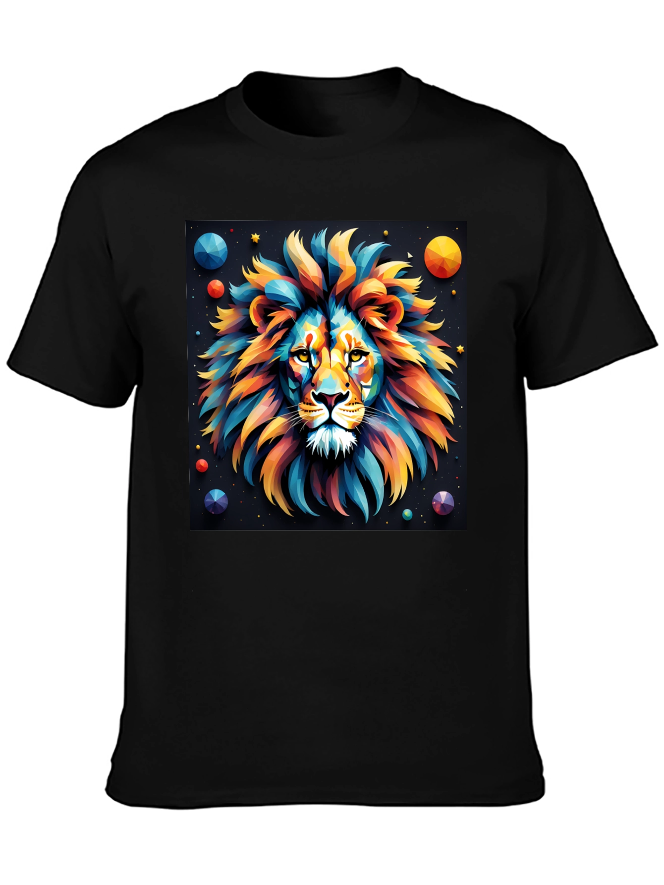 Black Colorful Lion Graphic T-Shirt - Bold Artistic Design view 3