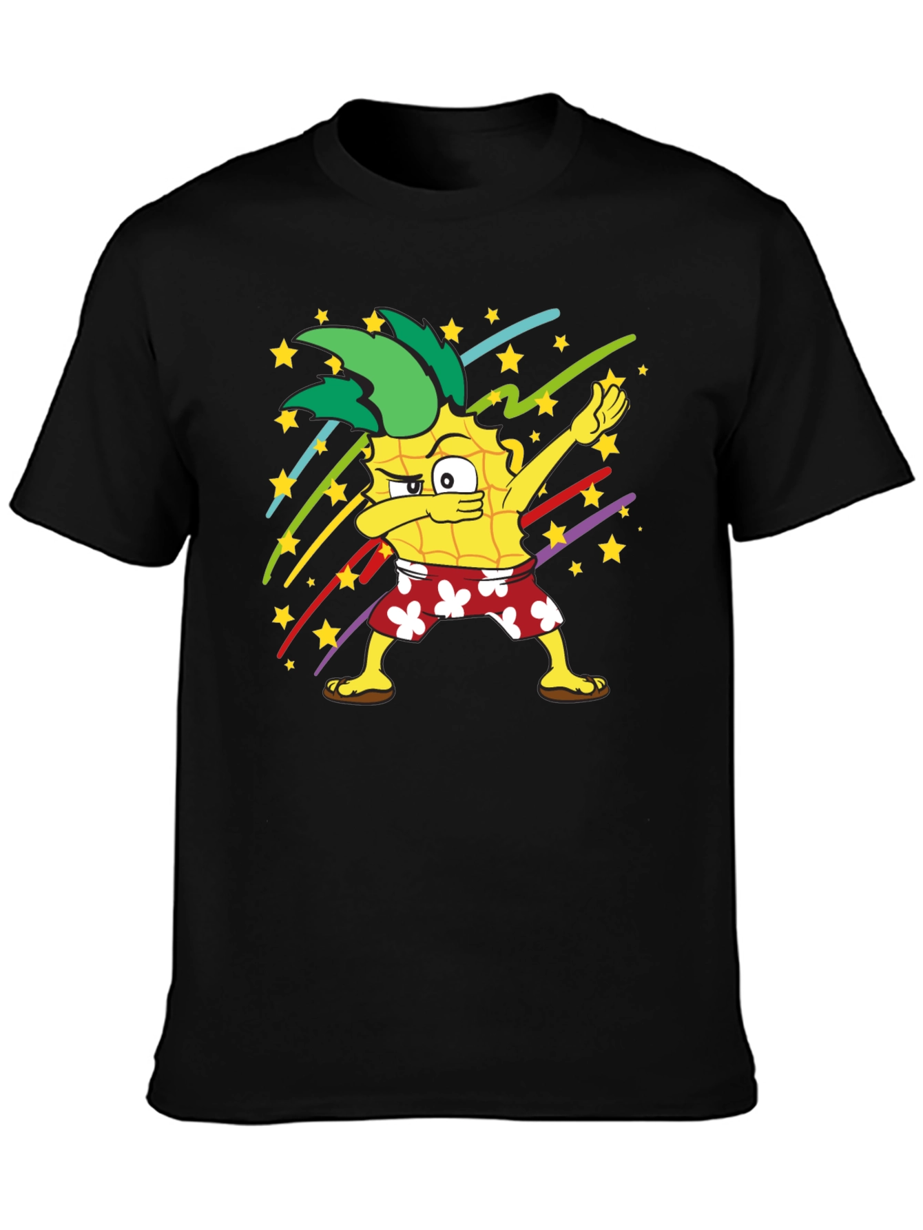 Black Dabbing Pineapple Graphic T-Shirt - Fun Summer Style view 3