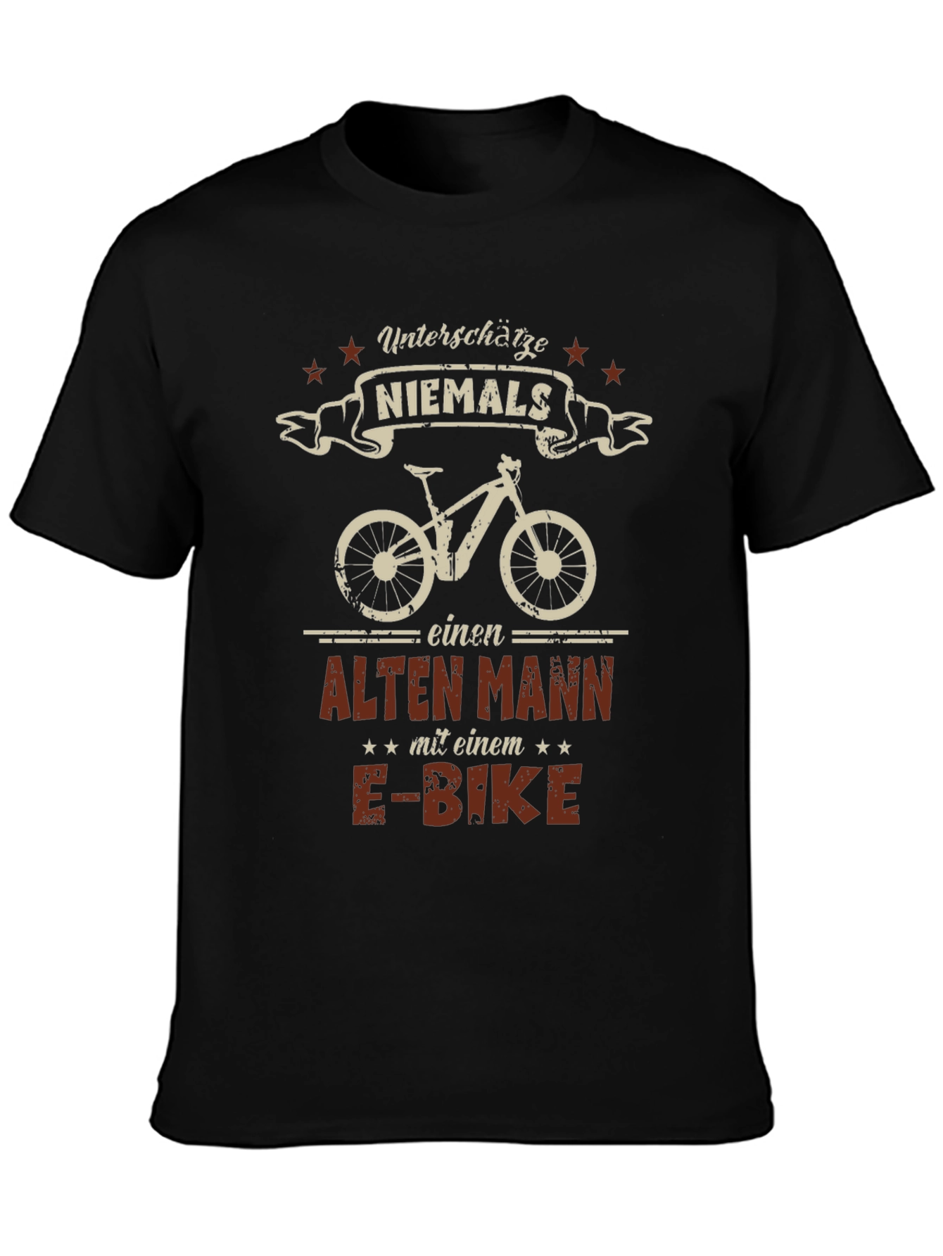 Black Funny German E-Bike Old Man T-Shirt view 3