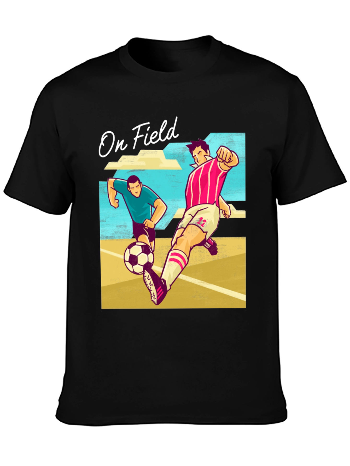 Black On Field Graphic T-Shirt | Soccer Players Cartoon Print view 3