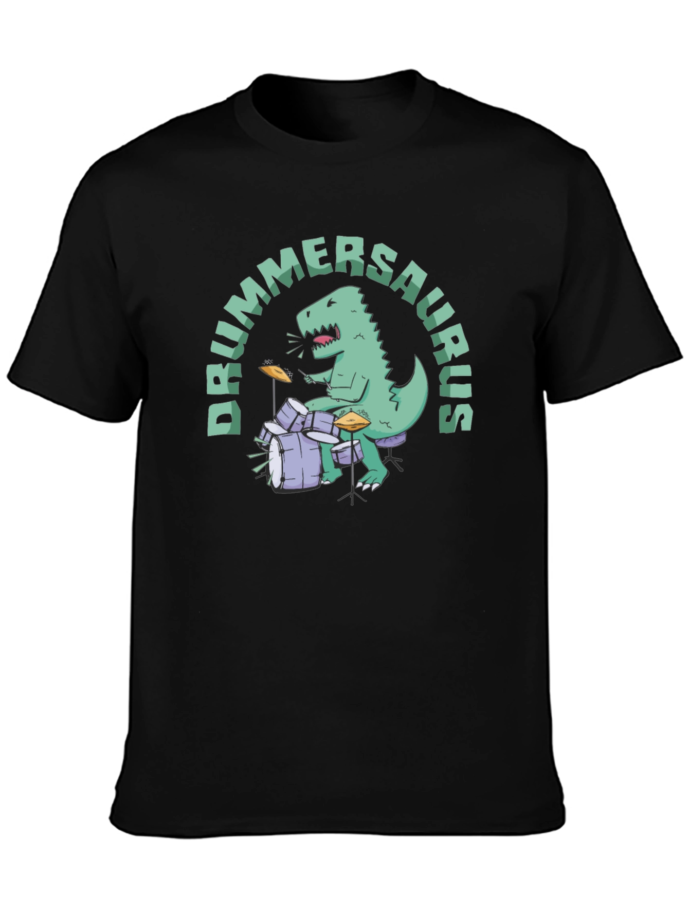 Black Drummersaurus T-Shirt - Dino Drummer Tee view 3