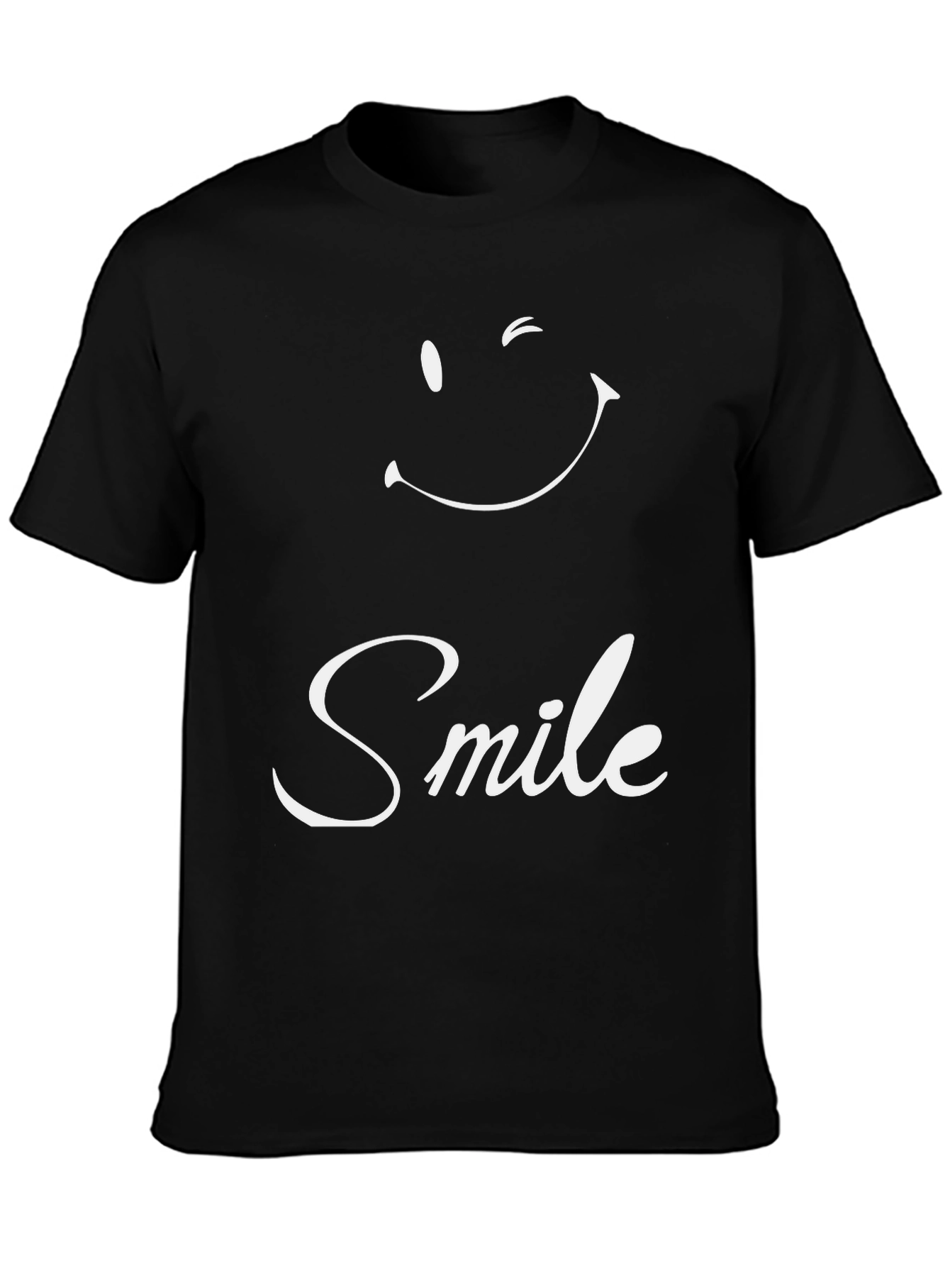 Black Smile Graphic Tee - Black Crew Neck Casual Shirt view 3