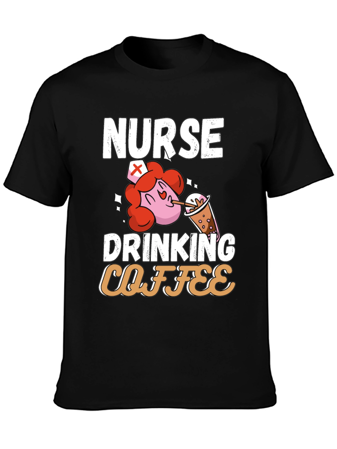 Black Nurse Drinking Coffee Graphic T-Shirt view 3