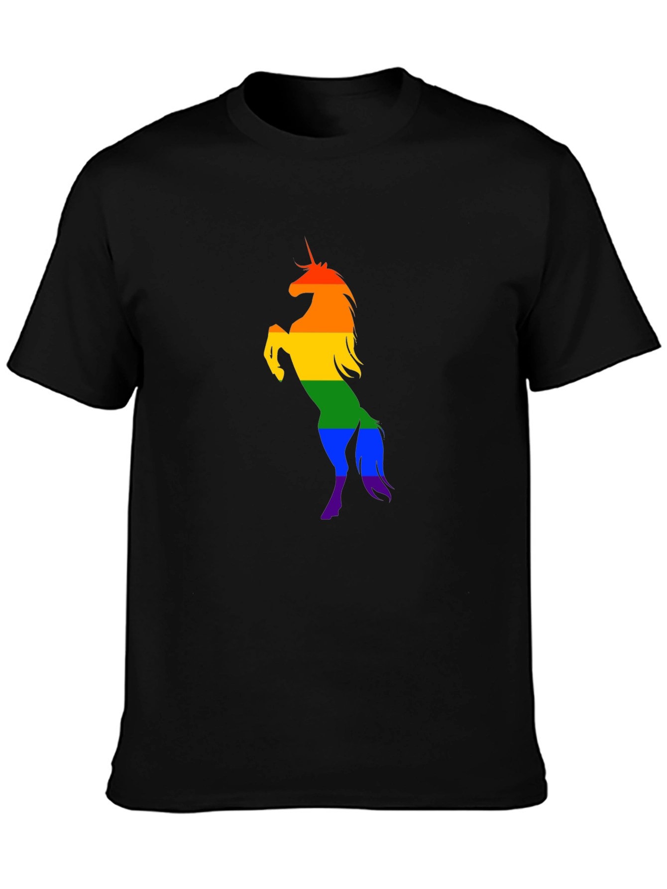 Black Rainbow Unicorn Graphic Tee - Black Cotton Shirt view 3