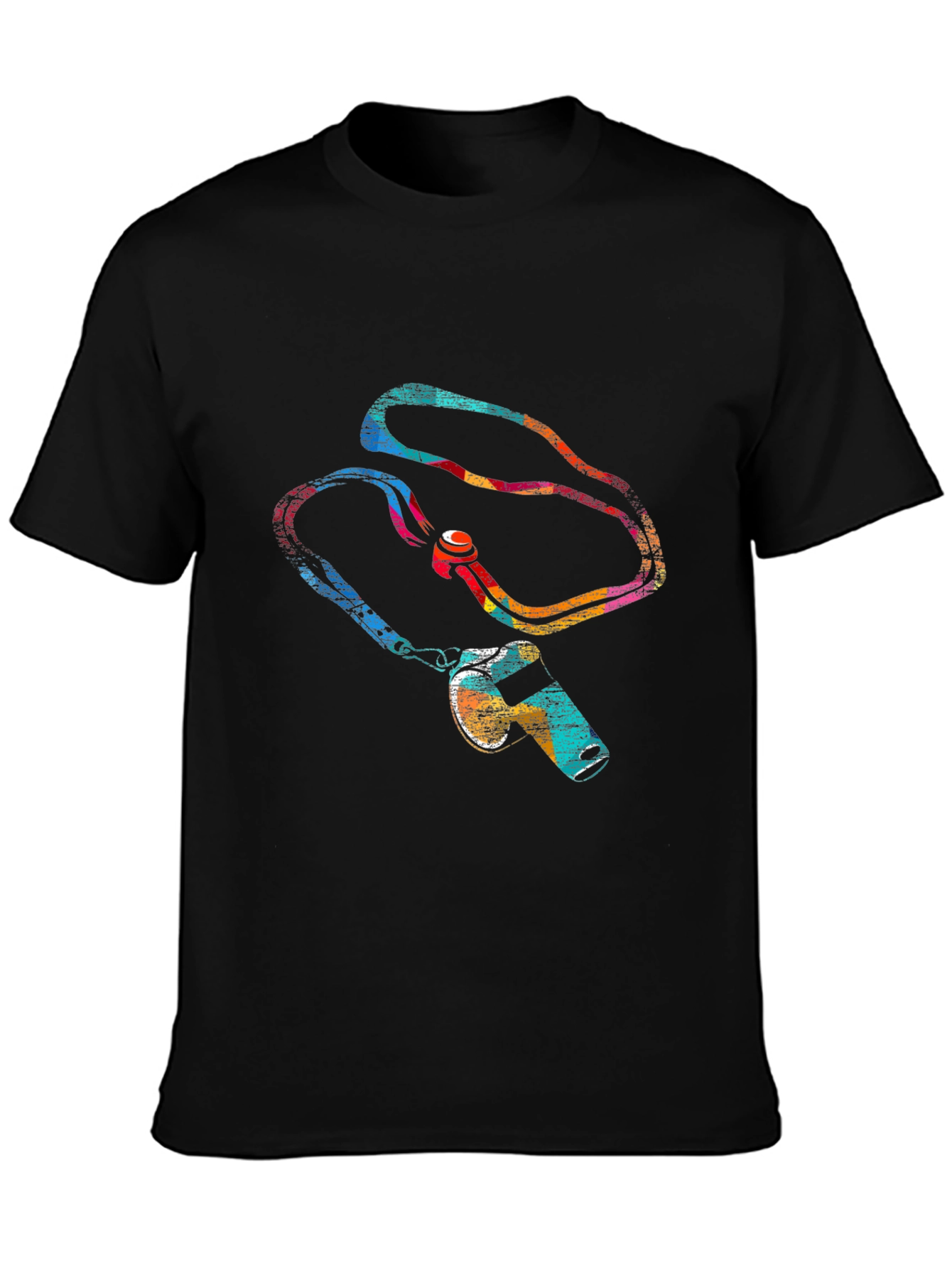 Black Colorful Whistle Graphic Tee - Black Cotton Shirt view 3