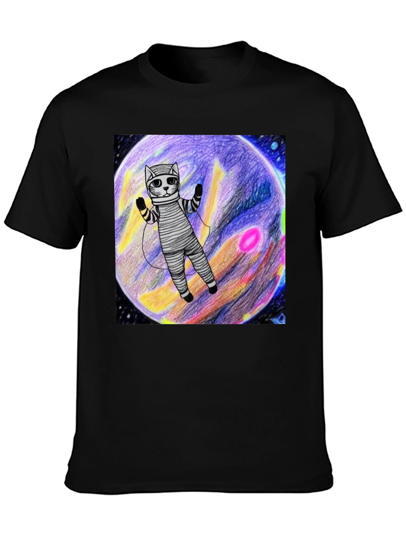 Black Cosmic Cat T-Shirt - Space Explorer Design view 3