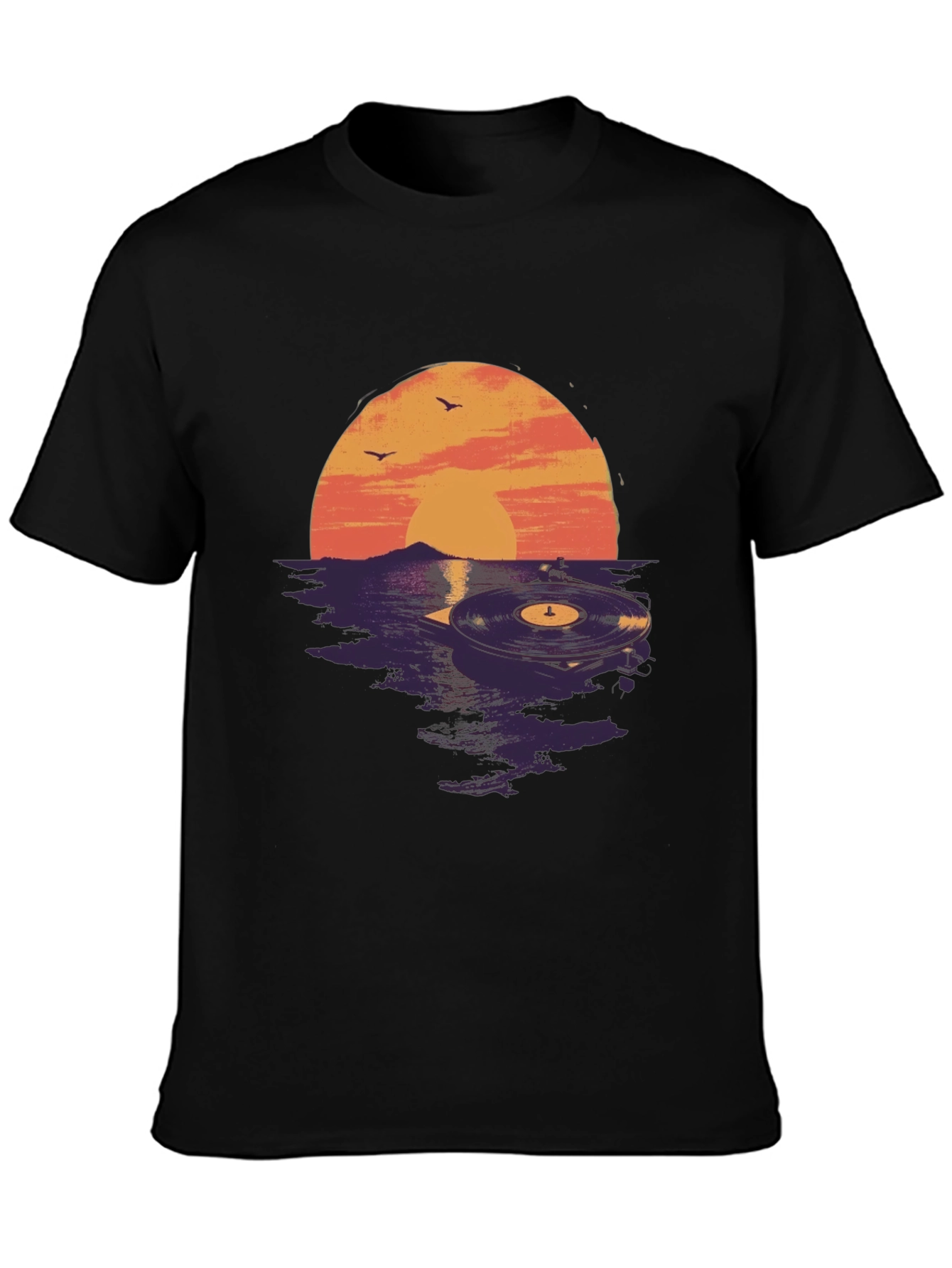Black Sunset Vinyl Record Graphic Tee - Unique Music Lover Shirt view 3
