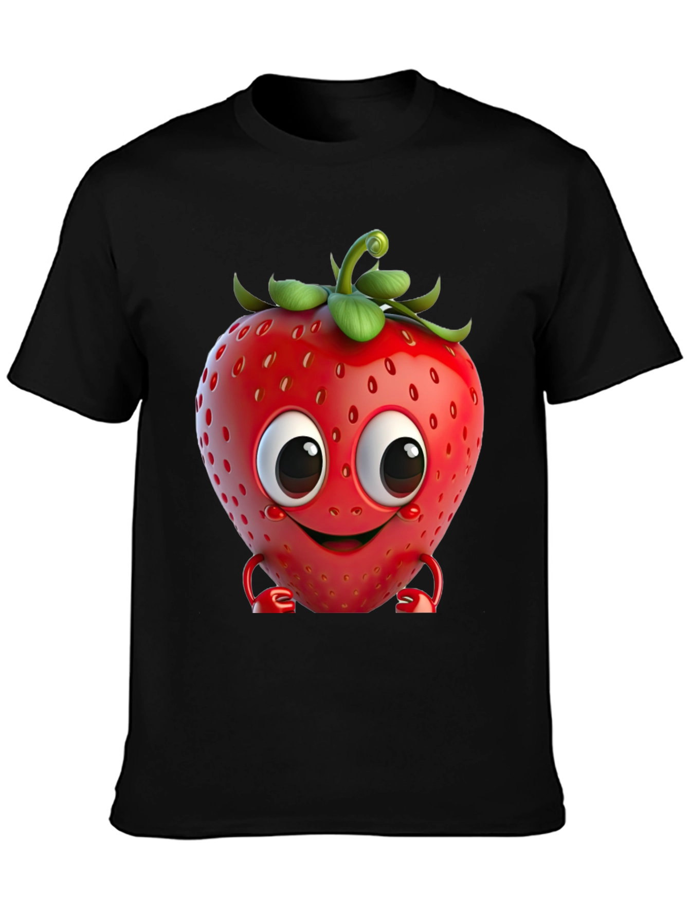 Black Cute Strawberry Character Graphic Tee - Black view 3