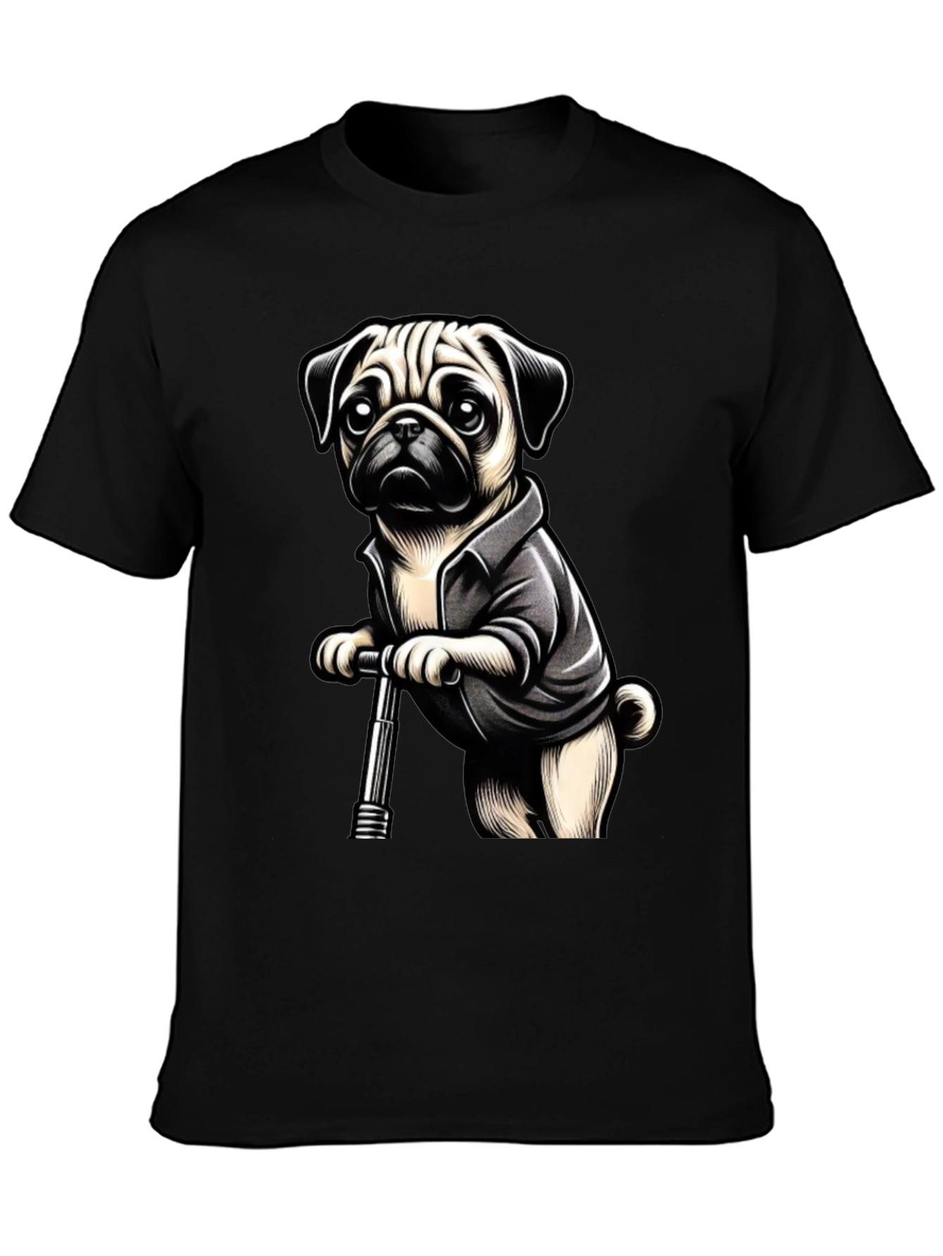 Black Pug on Scooter Graphic Tee - Black Cotton Blend view 3