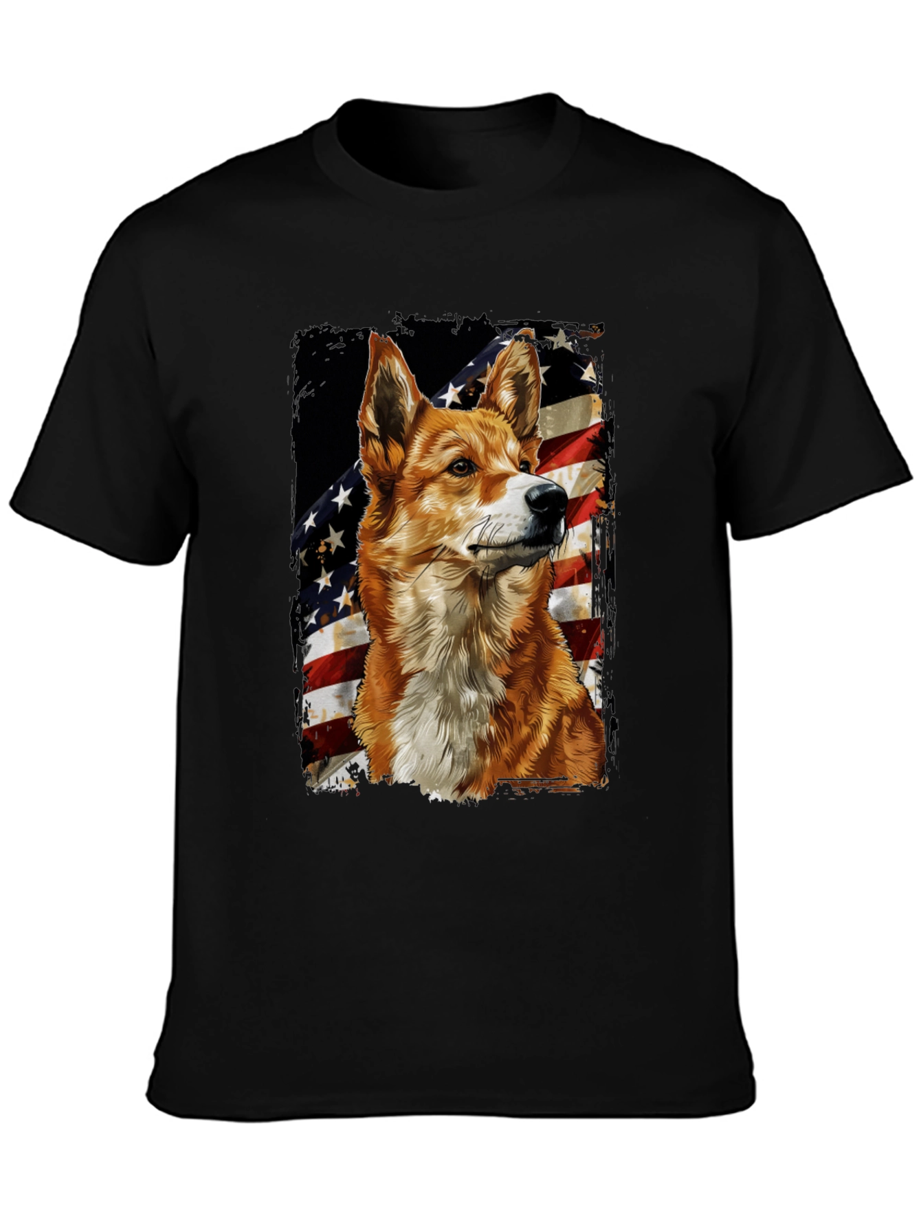 Black Patriotic Dog Graphic Tee - American Flag Design view 3