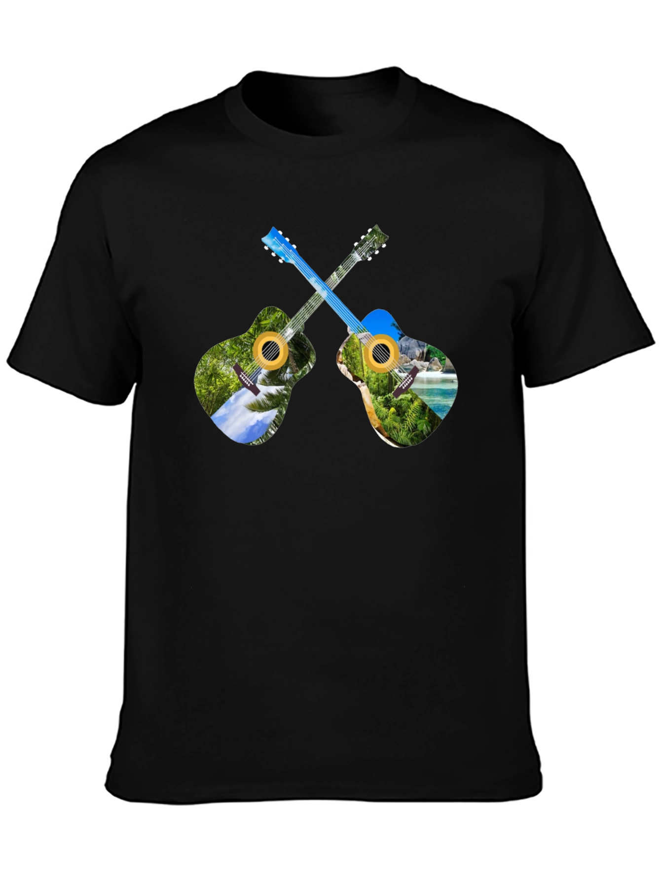 Black Tropical Guitar T-Shirt - Island Vibes view 3