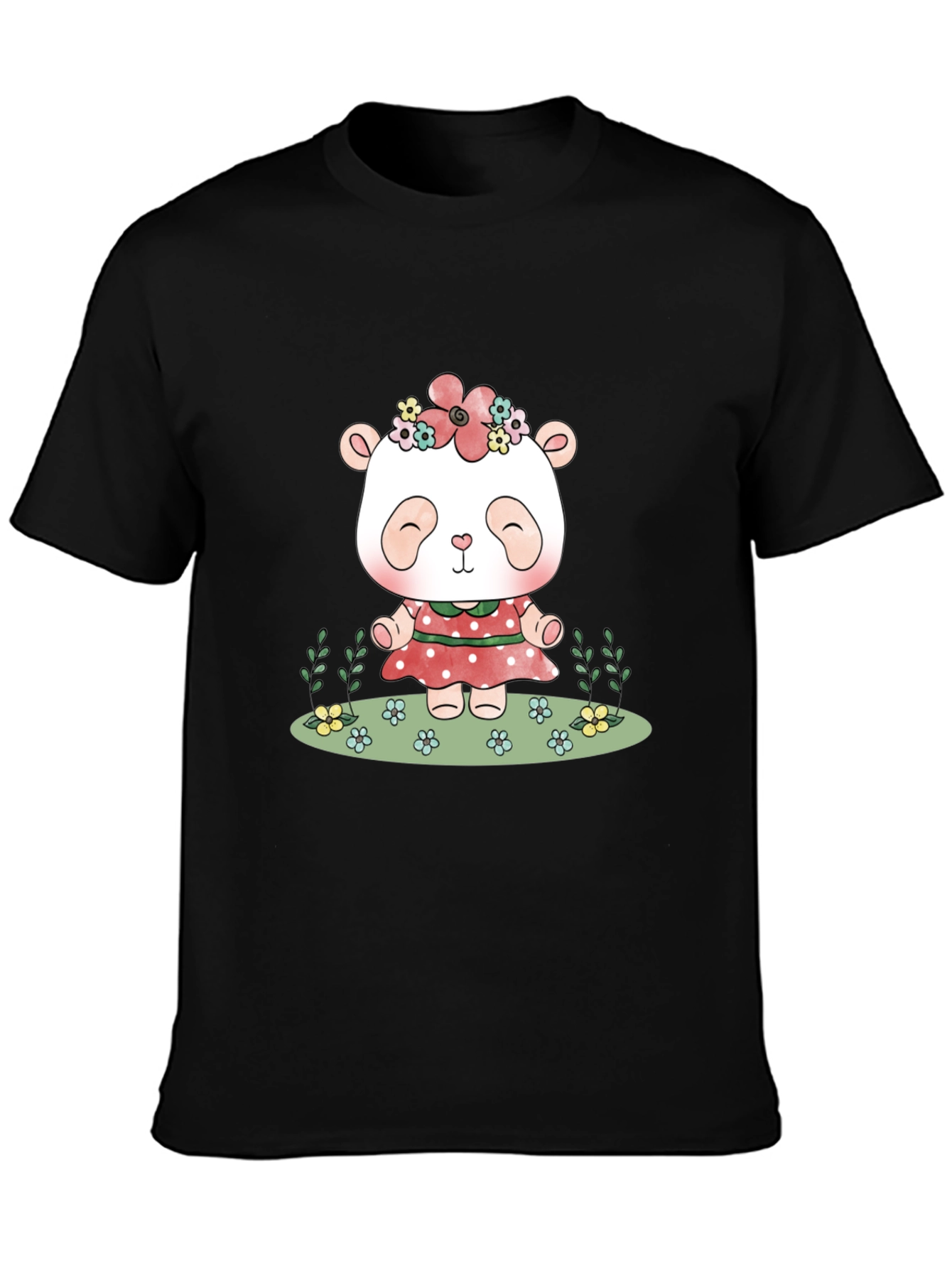 Black Cute Panda Bear Graphic Tee - Black Casual T-Shirt view 3