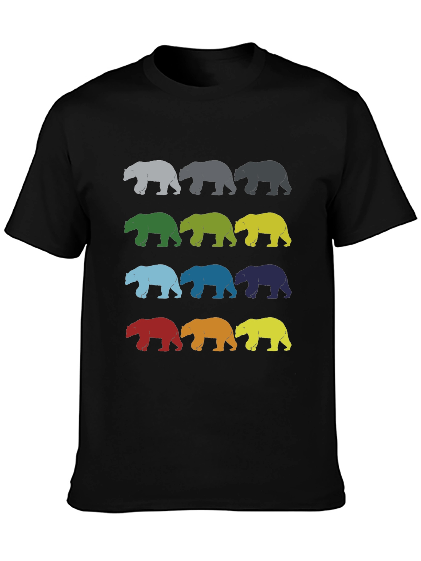 Black Colorful Bear Graphic T-Shirt - Novelty Design view 3