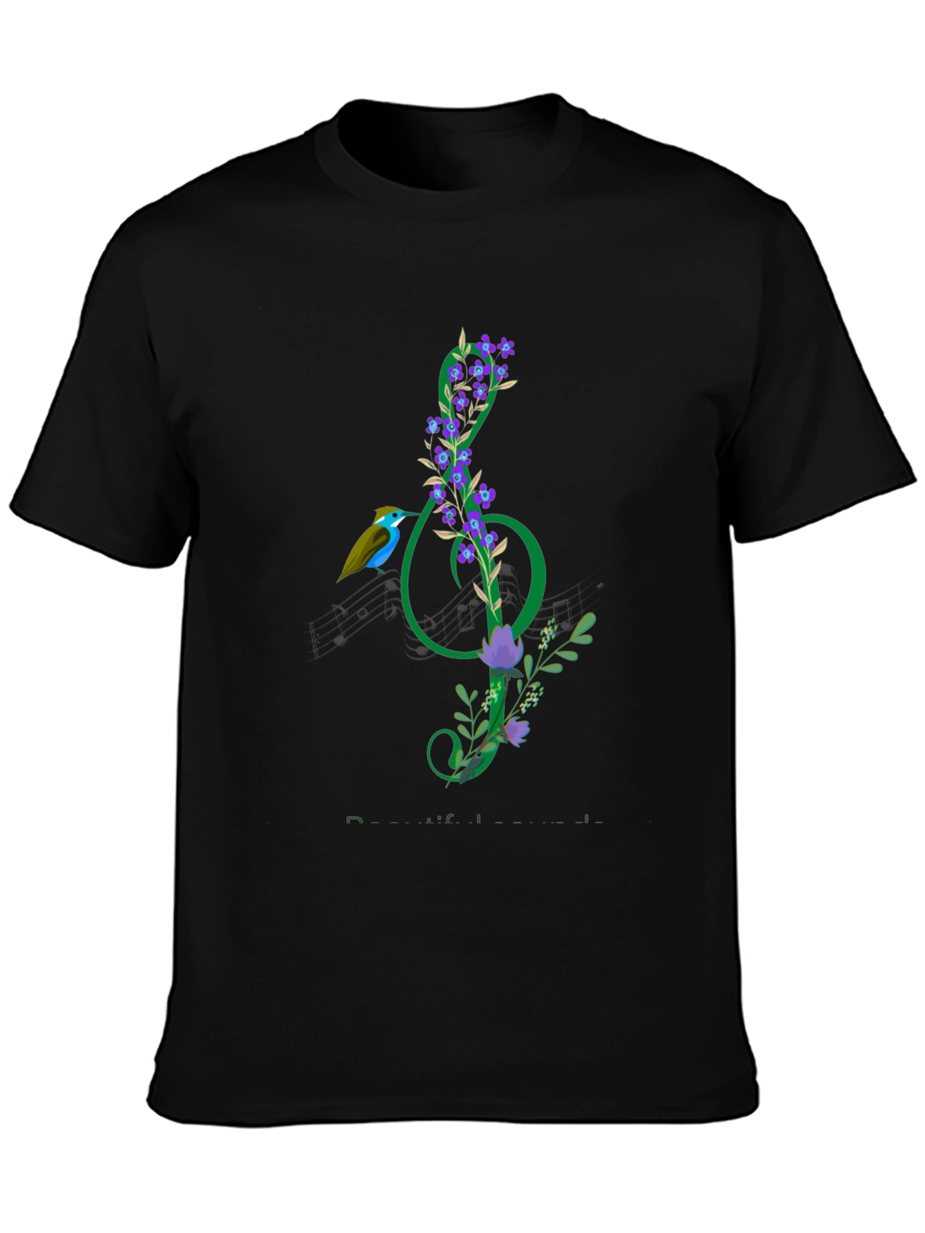 Black Floral Treble Clef T-Shirt - Music Lover Gift view 3