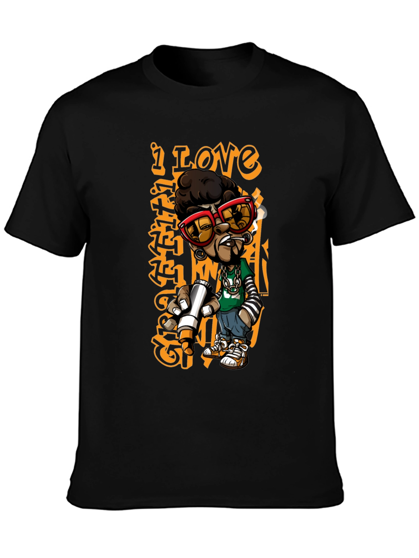 Black Urban Cartoon Graphic Print Black T-Shirt view 3
