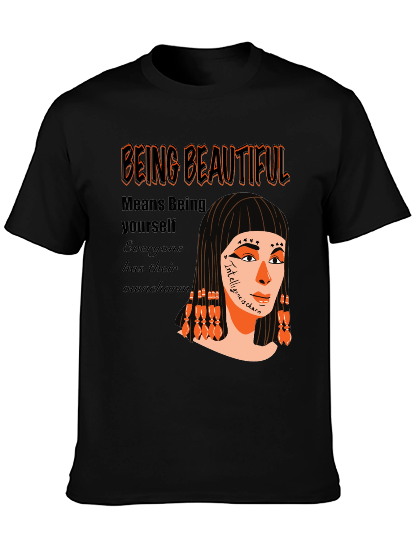 Black Unique Graphic T-Shirt - "Being Beautiful" Design view 3