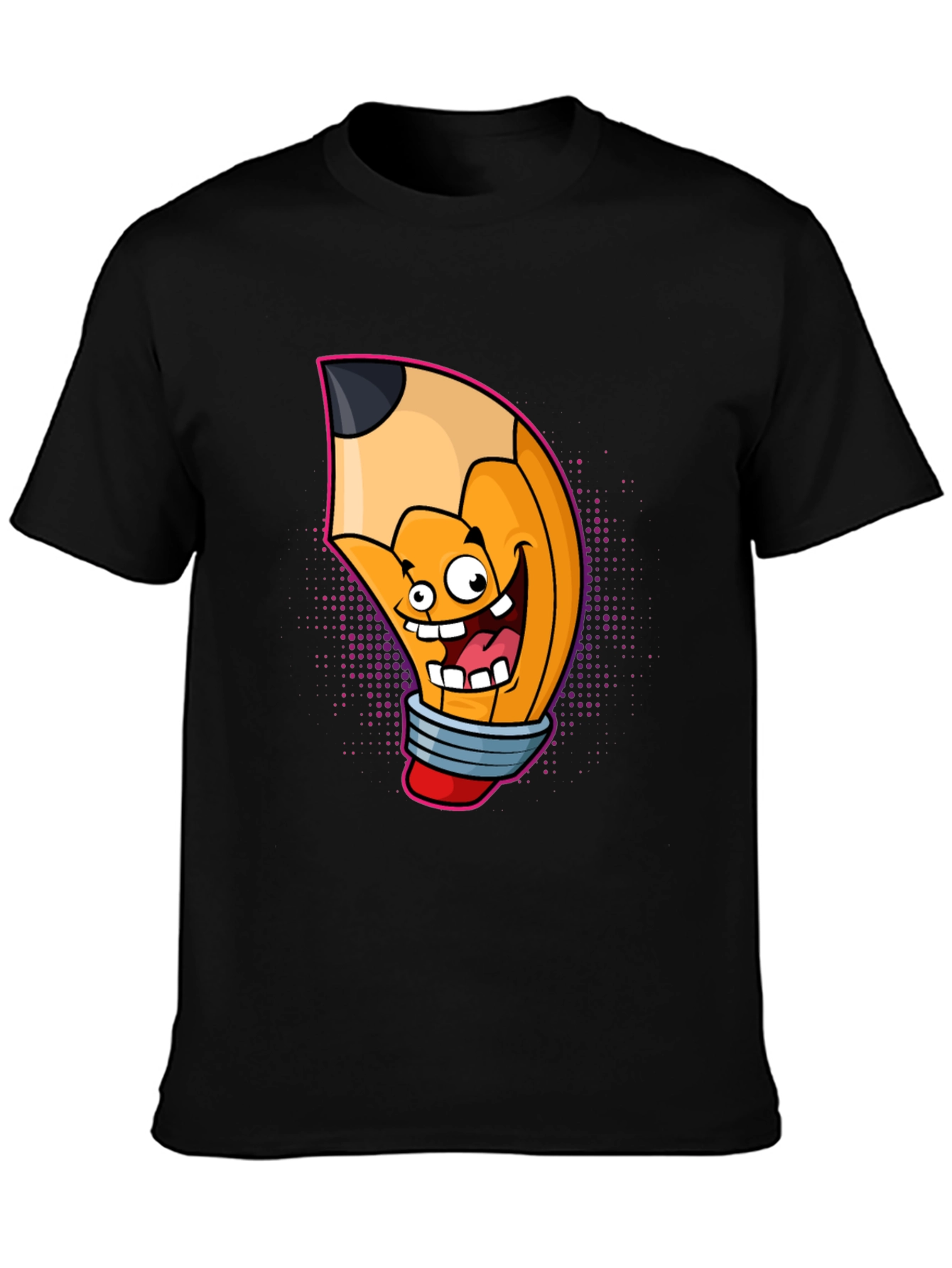 Black Cartoon Pencil Graphic Tee - Black Cotton T-Shirt view 3