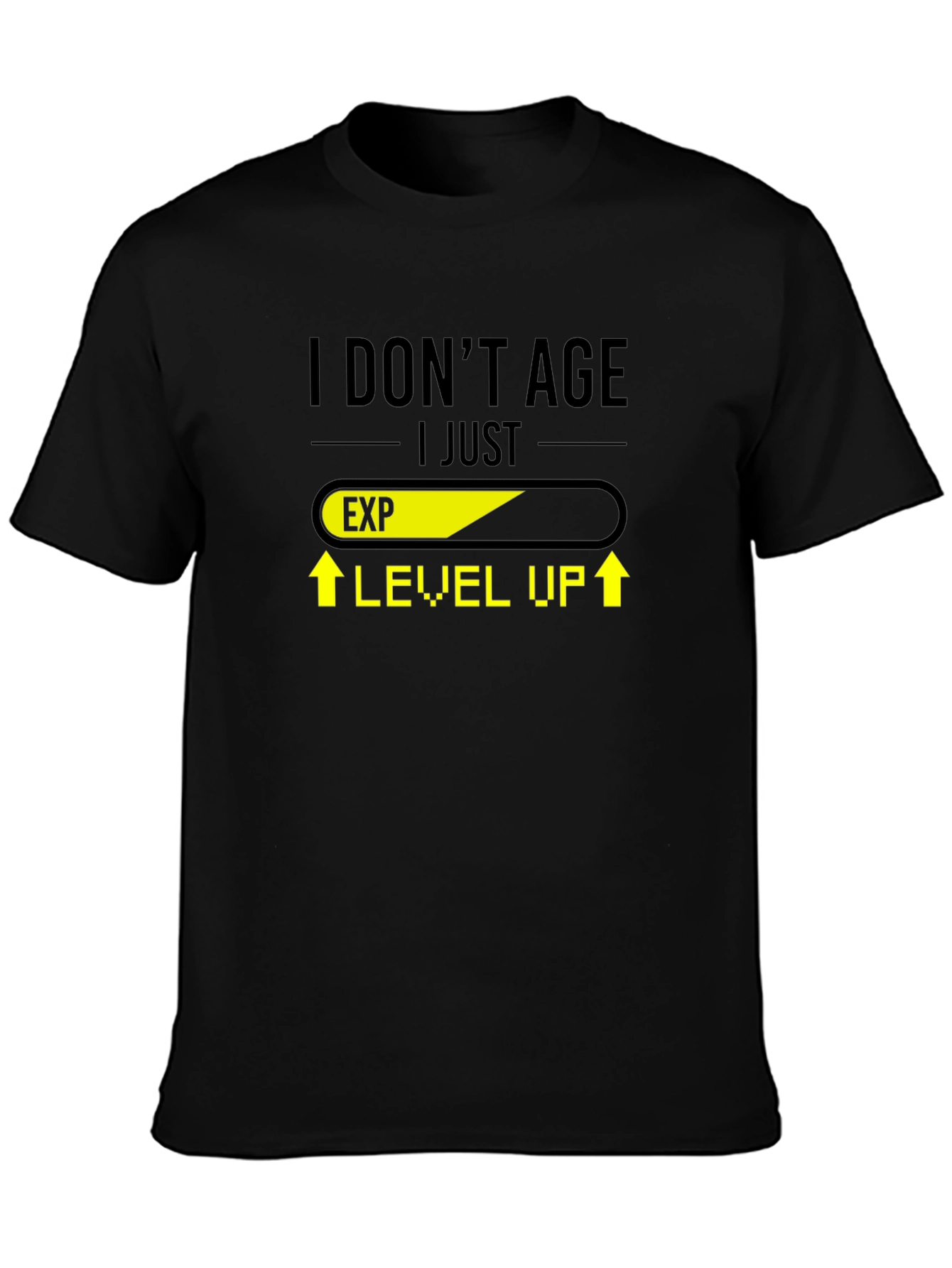 Black Level Up Black T-Shirt - Gamer Humor view 3