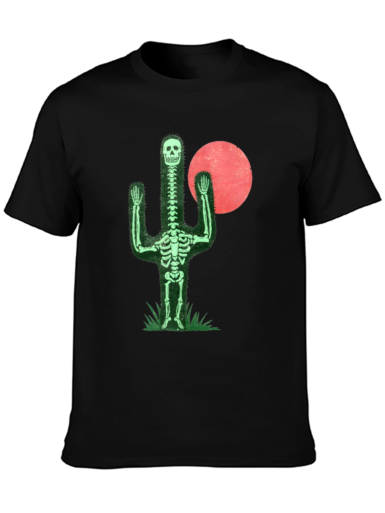 Black Skeleton Cactus Graphic Tee - Novelty Print Shirt view 3