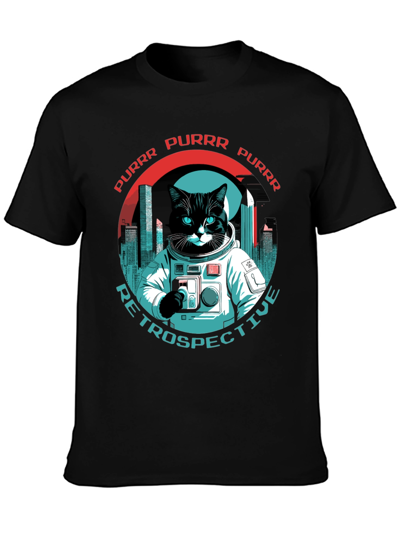 Black Cat Astronaut T-Shirt - Purrr Retrospective Tee view 3