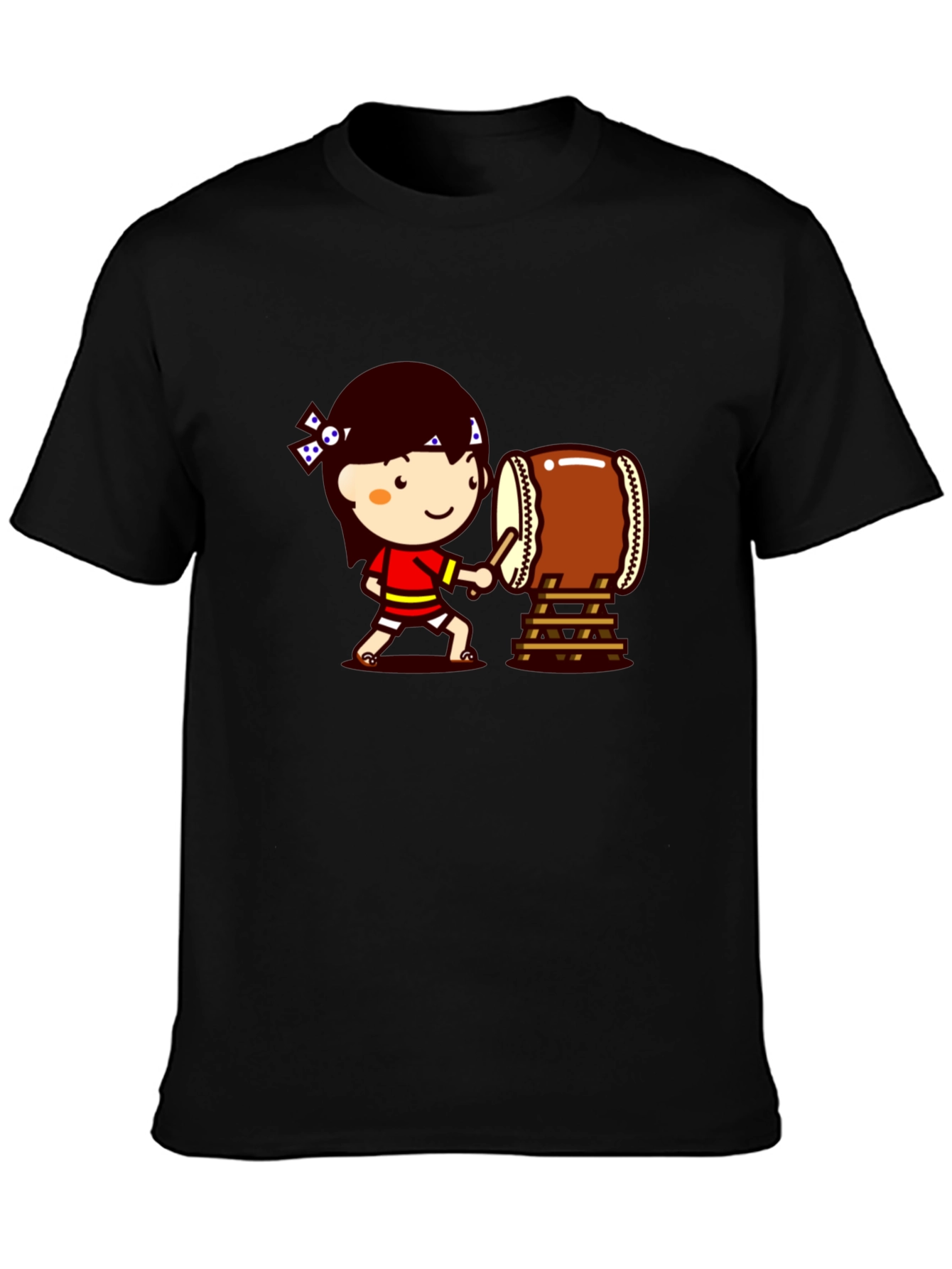 Black Cartoon Drummer Black T-Shirt view 3