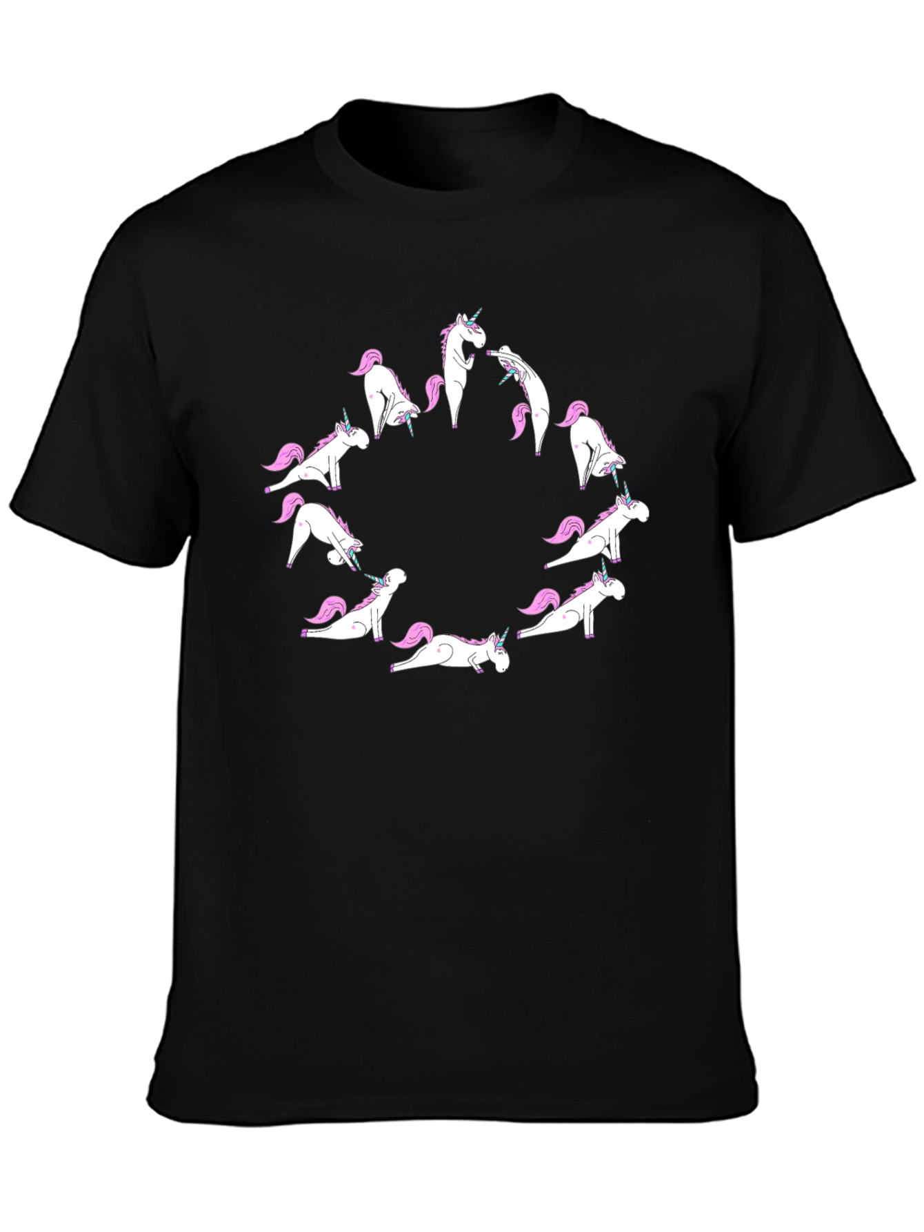 Black Yoga Unicorn Black T-Shirt view 3