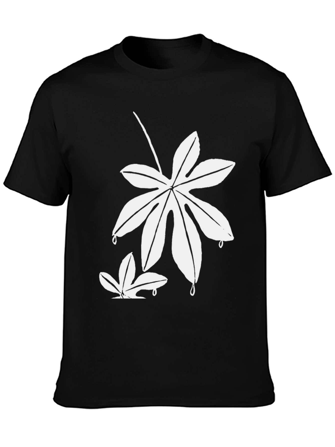 Unique White Leaf Design Black T-Shirt - 3