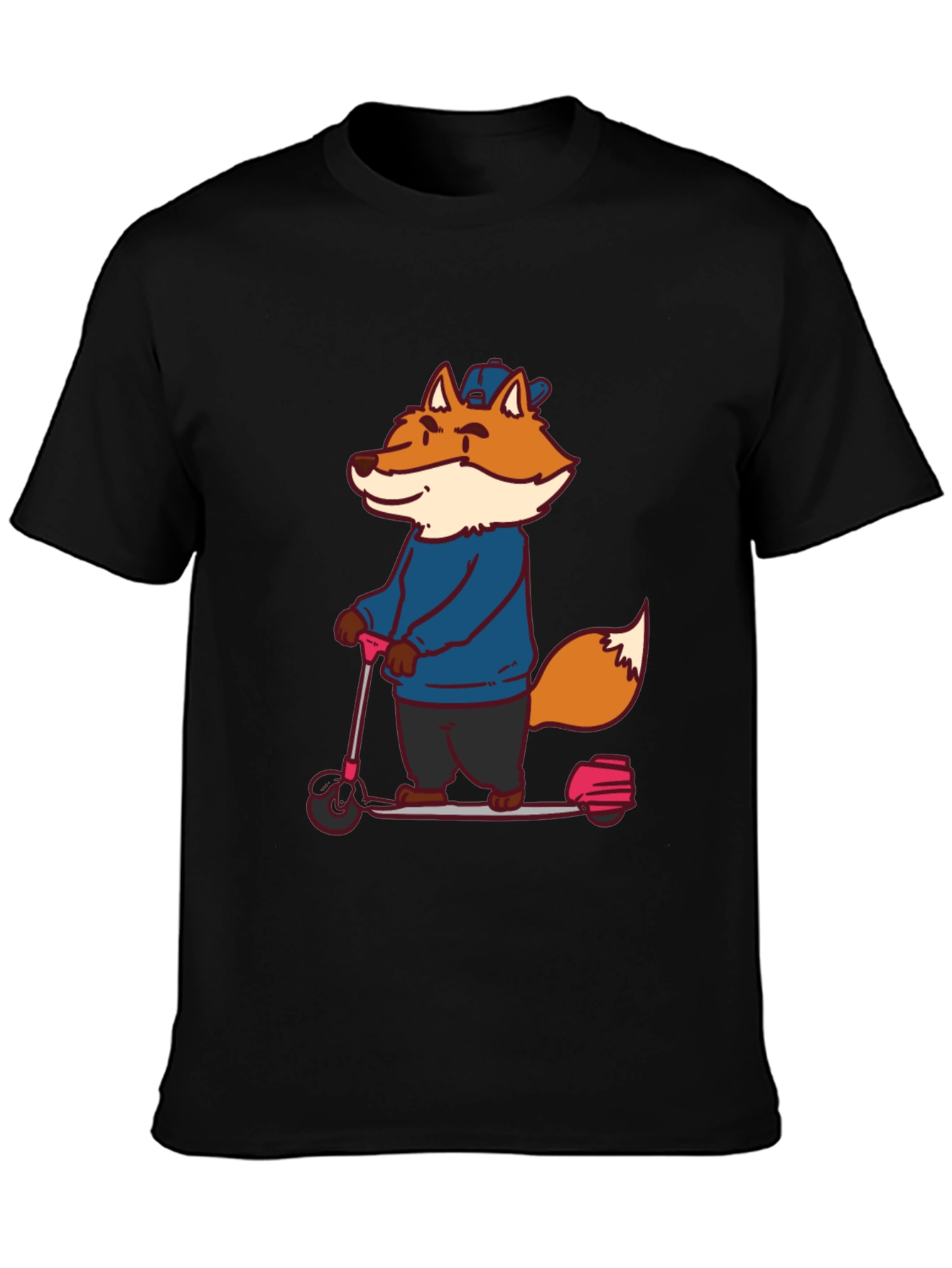 Black Fox on Scooter Graphic Tee - Unisex Black T-Shirt view 3