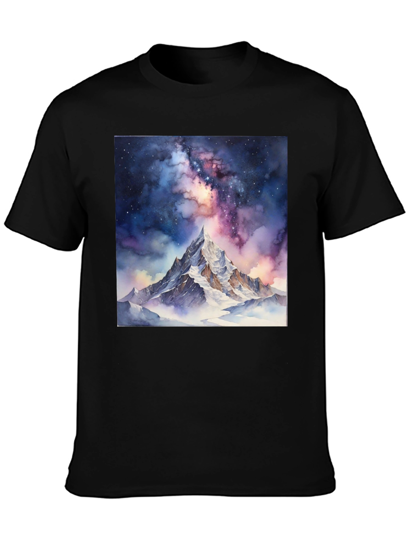 Black Galaxy Mountain Tee - Black Cotton T-Shirt view 3