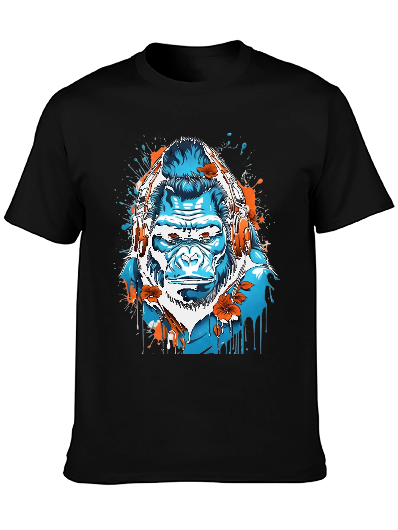 Black Cool Gorilla with Headphones Graphic Tee view 3