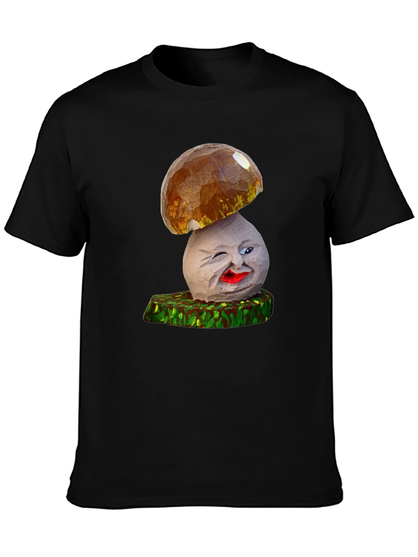 Black Funny Mushroom Character Graphic T-Shirt view 3