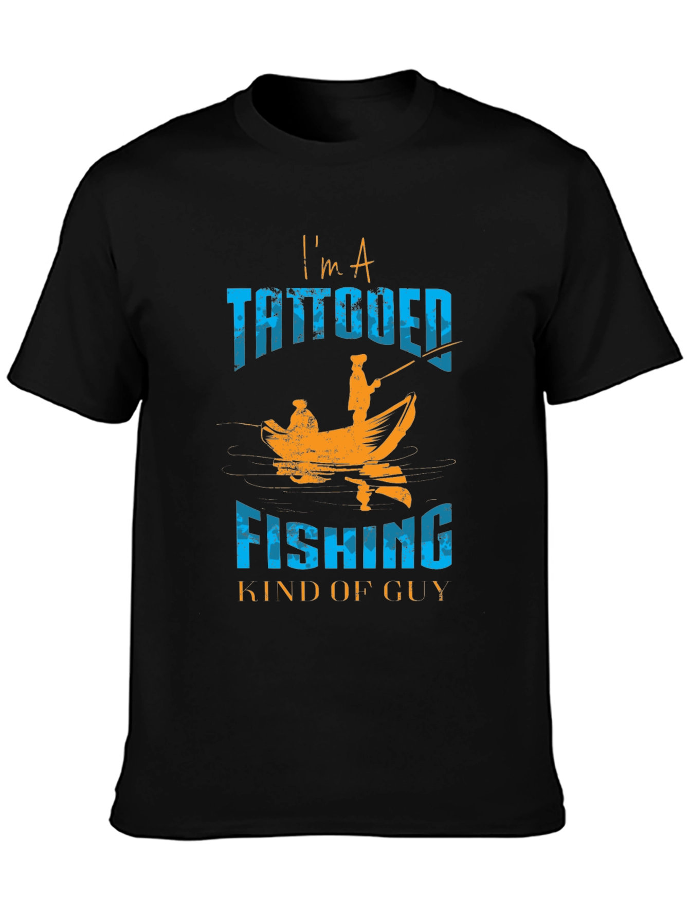 Black Tattooed Fishing Guy Graphic Tee - Black Cotton Blend view 3