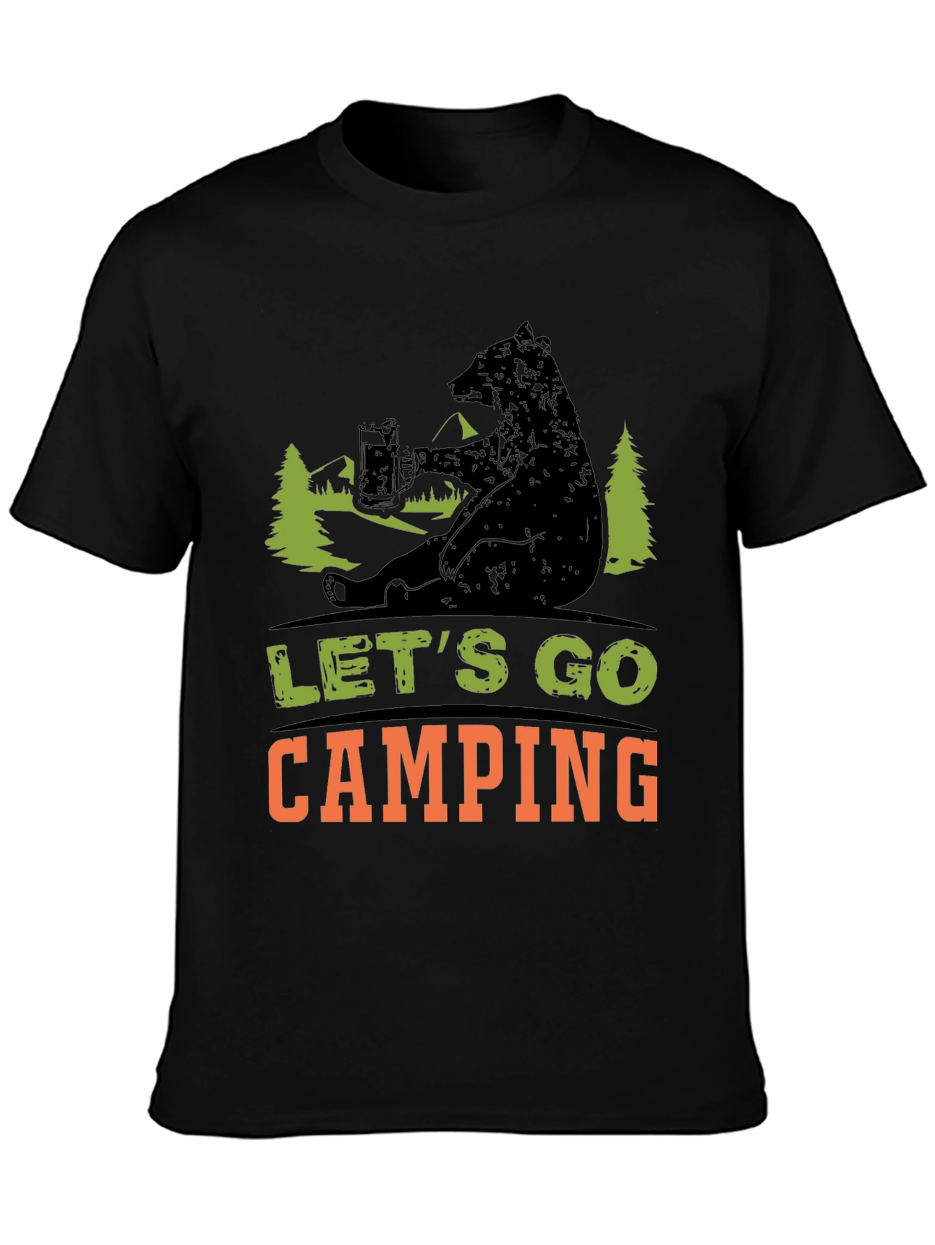 Black Let's Go Camping Bear T-Shirt view 3