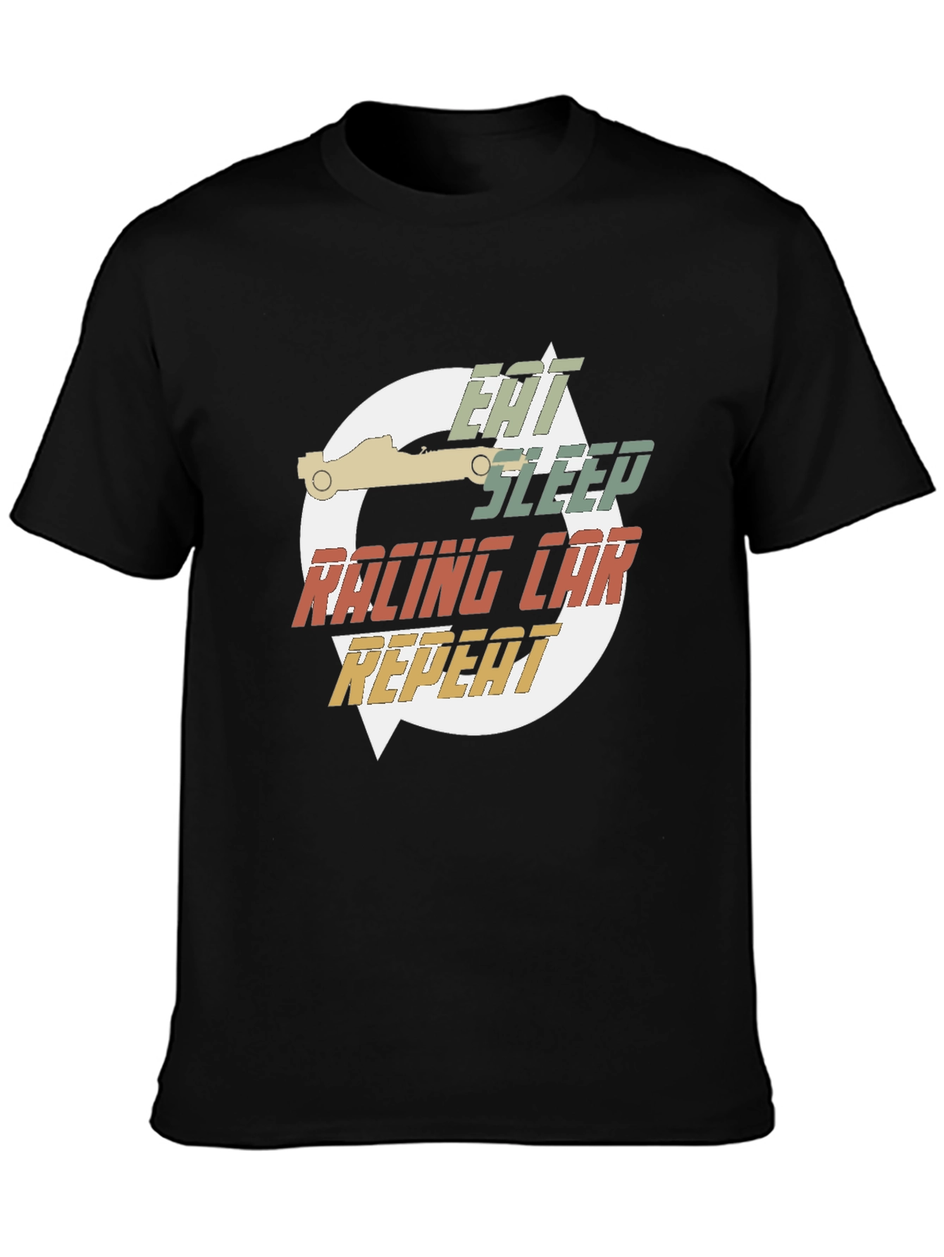 Black Eat Sleep Racing Car Repeat Black T-Shirt view 3