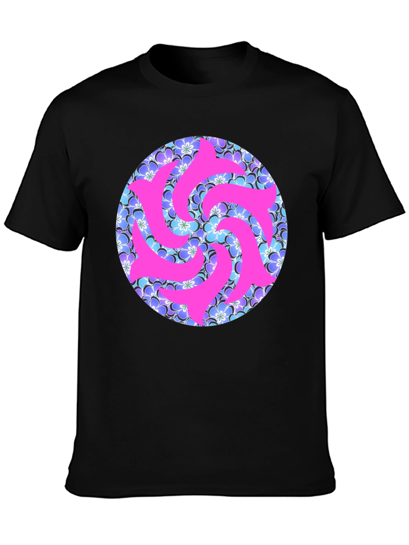 Black Vibrant Floral & Abstract Pink Swirl T-Shirt view 3