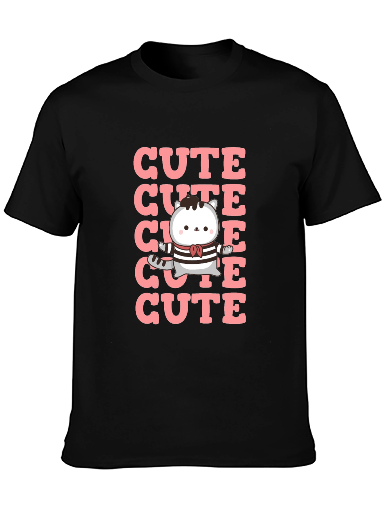 Black Cute Cat T-Shirt - Kawaii Kitten Design view 3