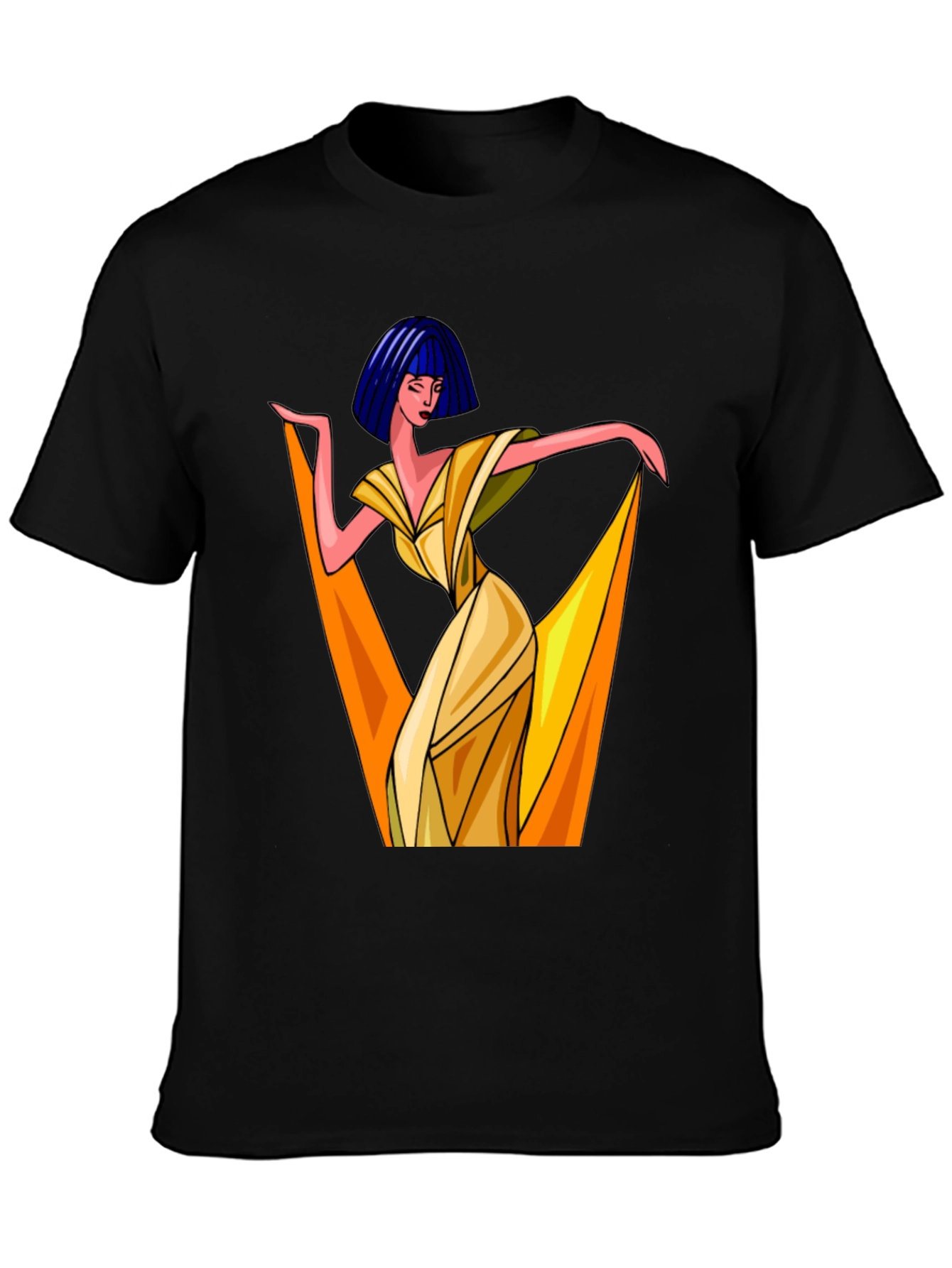 Black Art Deco Woman Graphic Tee - Stylish Black T-Shirt view 3