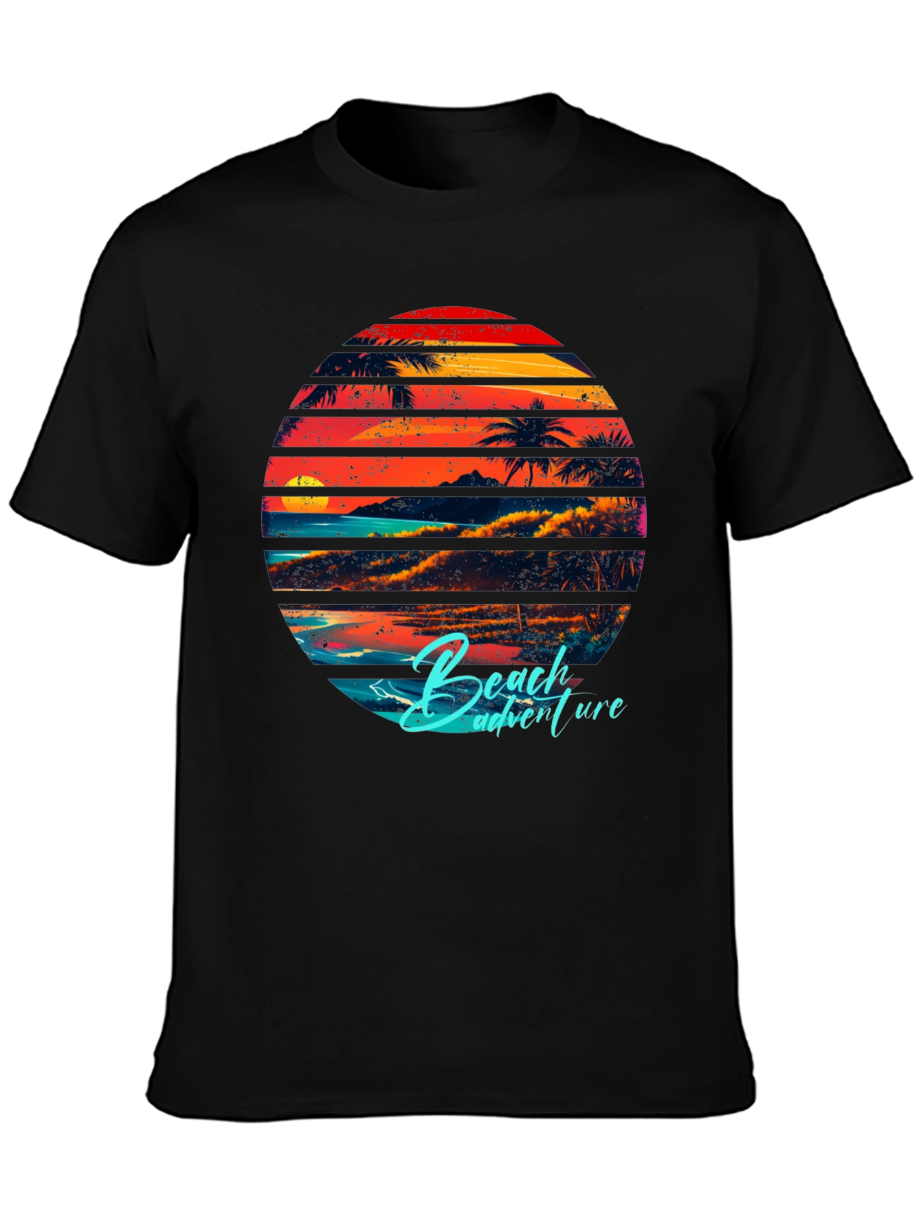 Black Retro Beach Adventure Graphic T-Shirt view 3