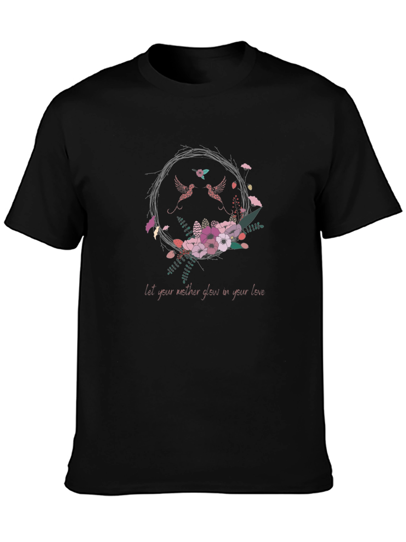 Black Floral Lovebirds Graphic T-Shirt view 3