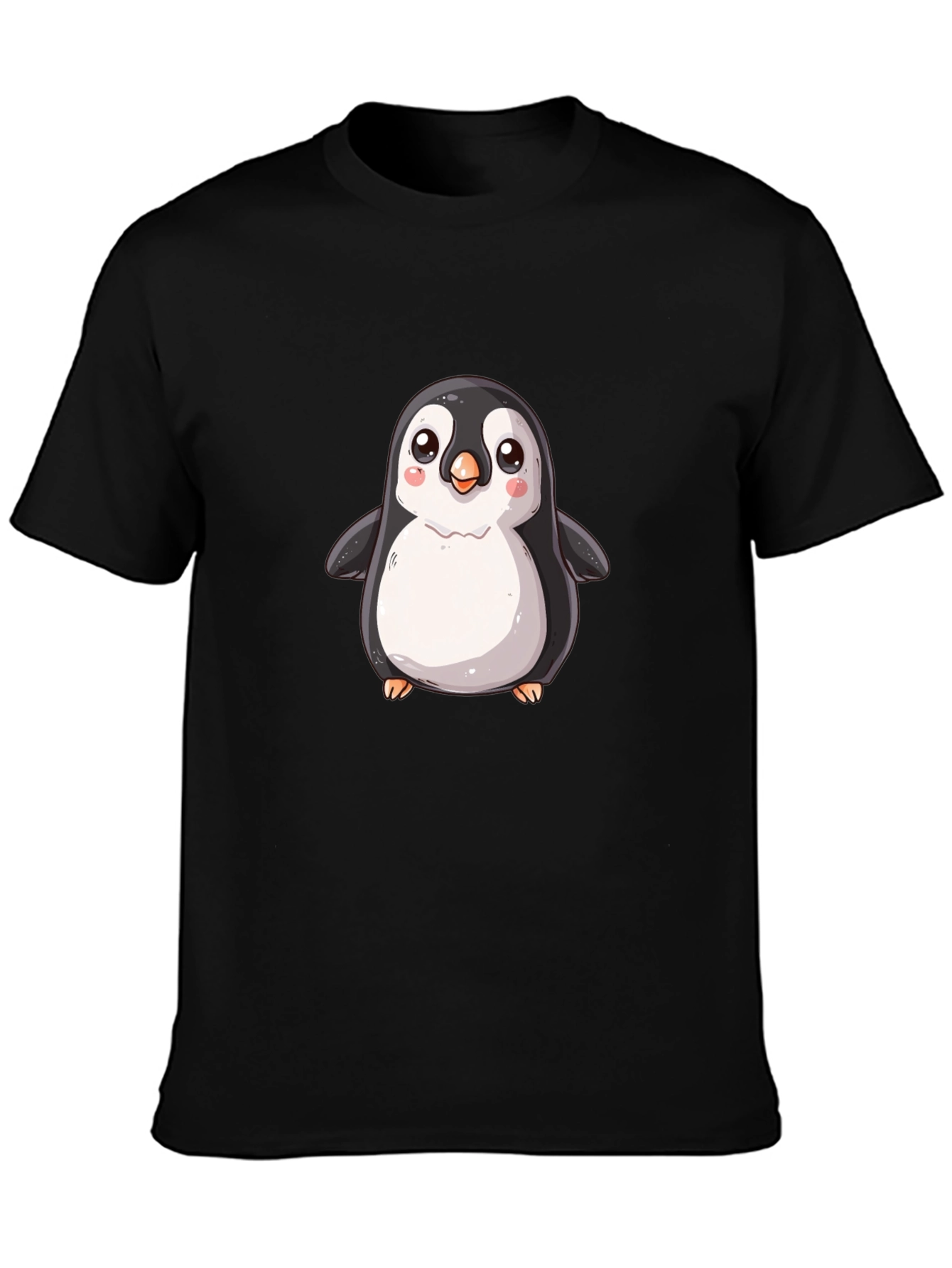 Black Cute Cartoon Penguin Black T-Shirt view 3