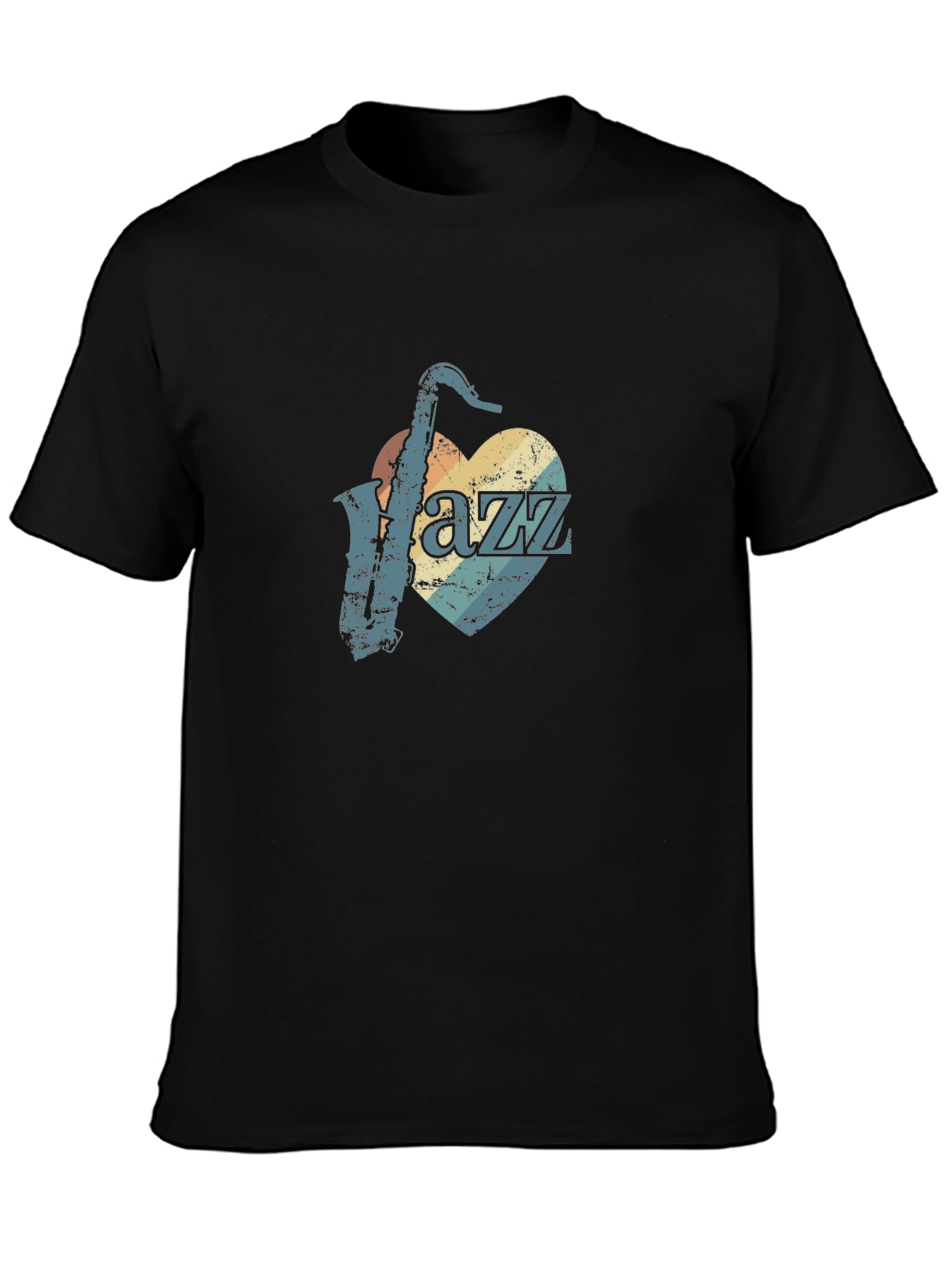 Black Vintage Jazz Saxophone Heart Graphic Tee - Black view 3