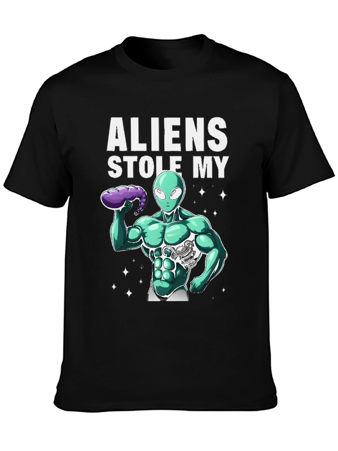 Black Aliens Stole My Six-Pack T-Shirt view 3
