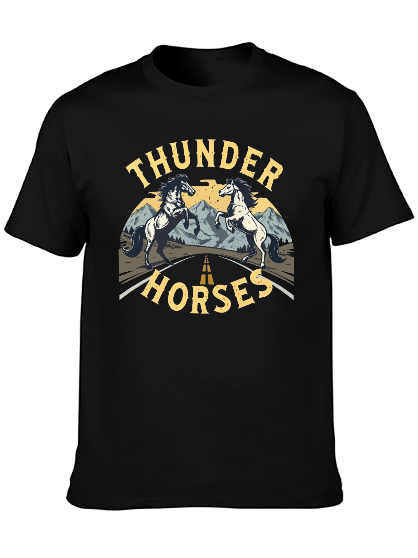 Black Thunder Horses Black Graphic T-Shirt view 3