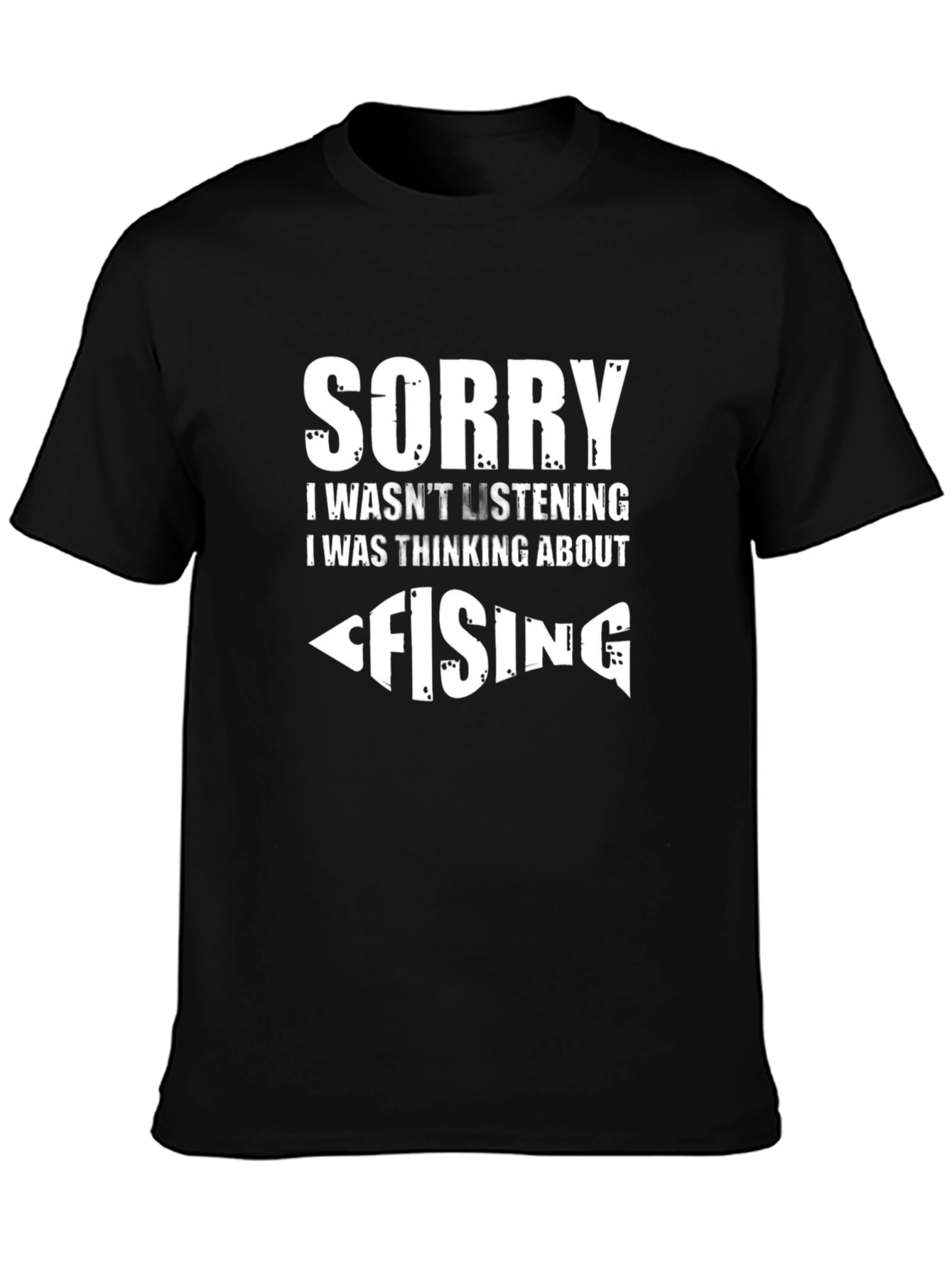 Black Fishing T-Shirt: Sorry, Thinking About Fishing view 3
