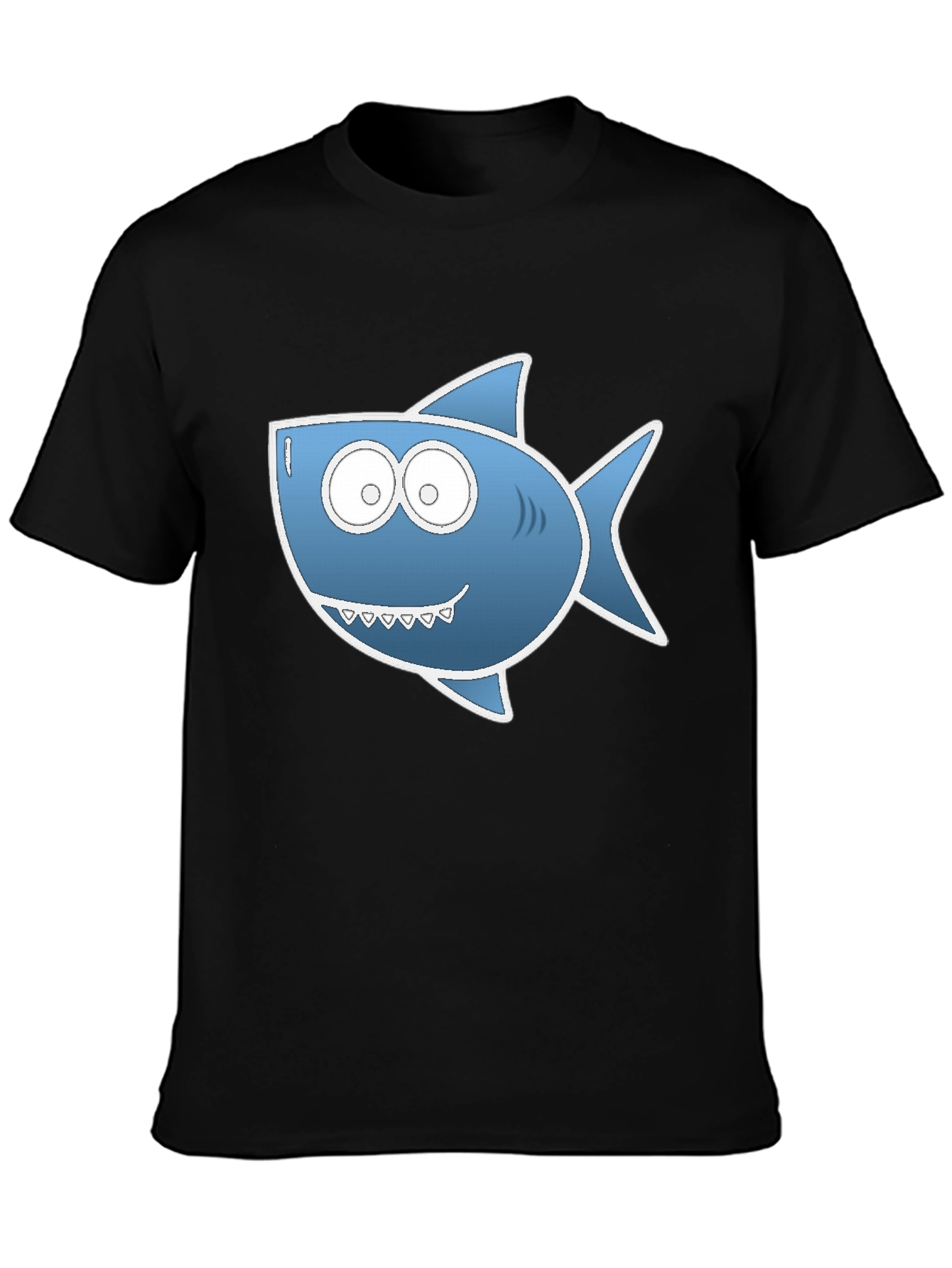Black Cartoon Shark Graphic Tee - Black Cotton Blend view 3