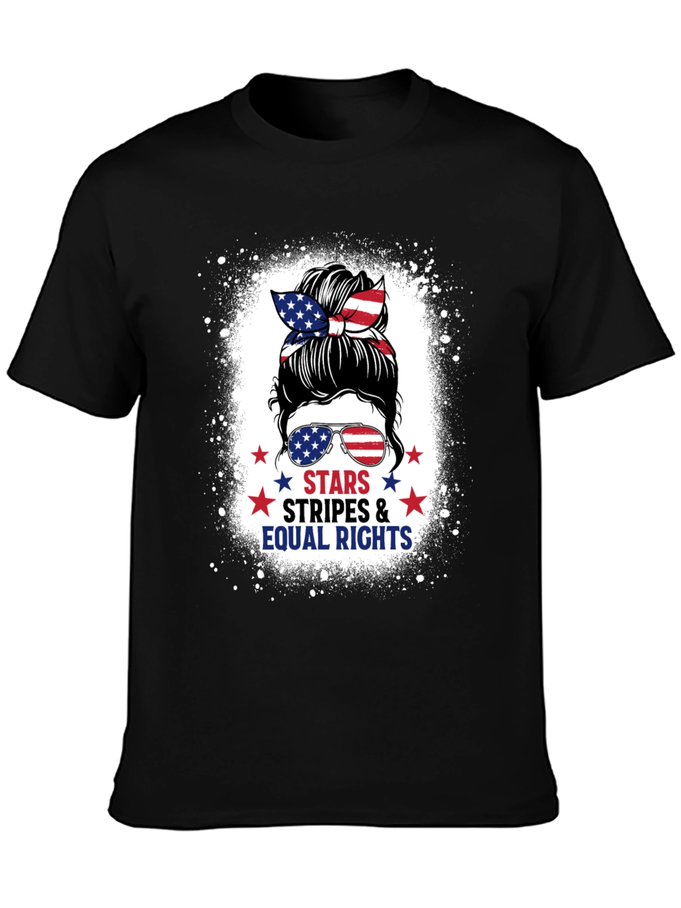 Black Stars Stripes & Equal Rights Messy Bun T-Shirt view 3