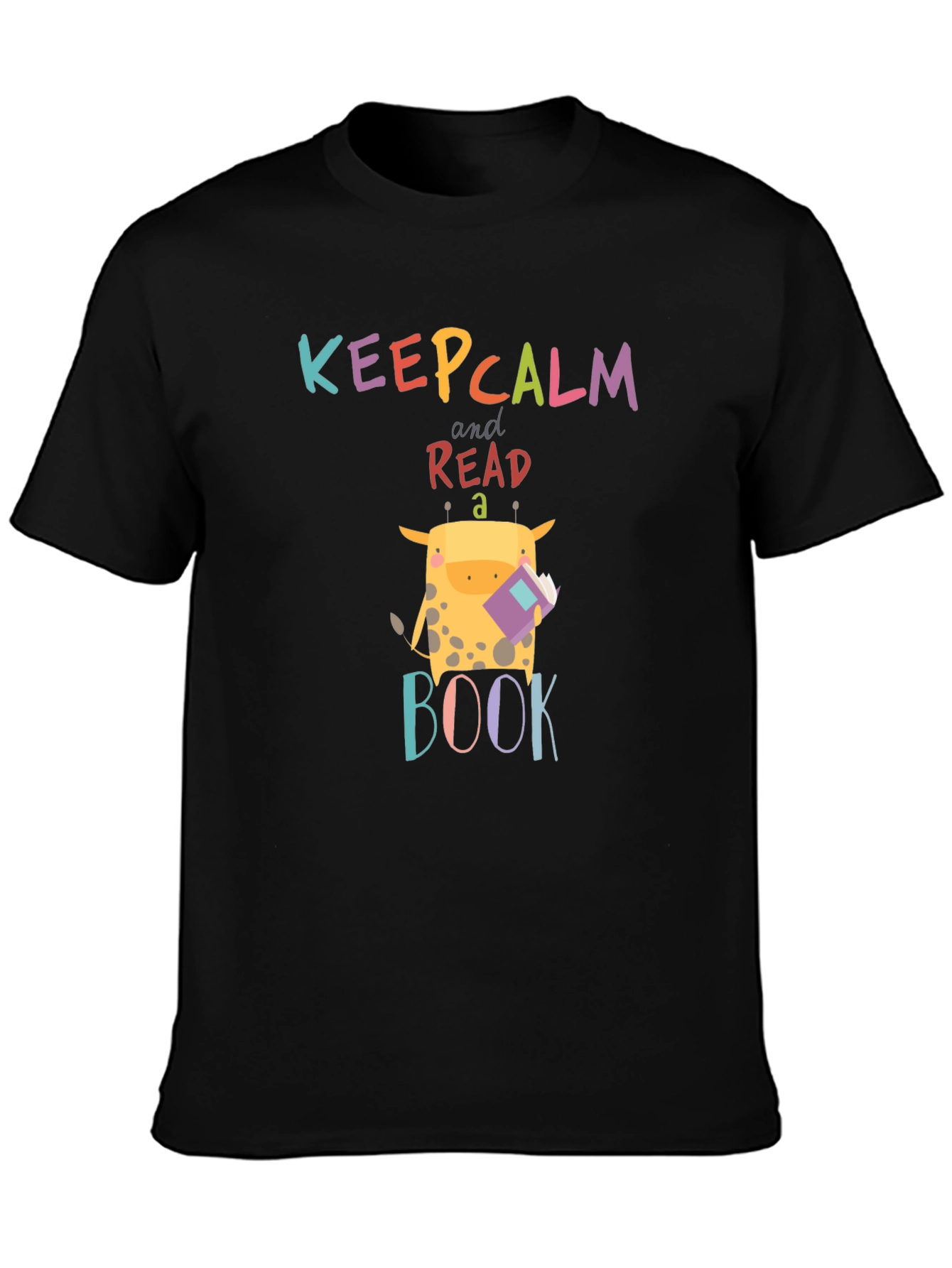 Black Keep Calm Read a Book Giraffe Graphic Tee view 3