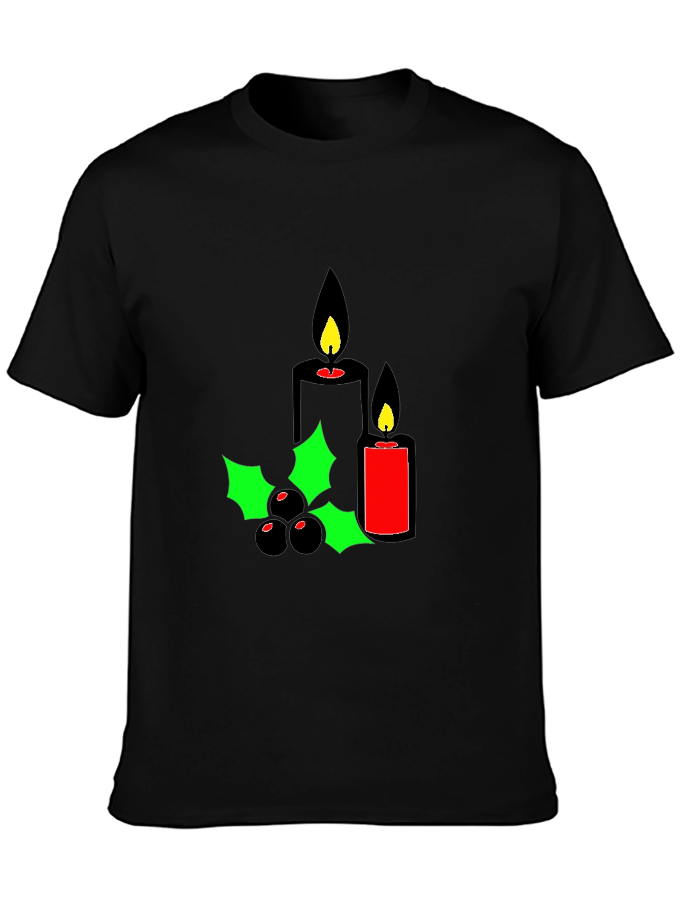 Black Holiday Candles Graphic Tee - Christmas Spirit Shirt view 3